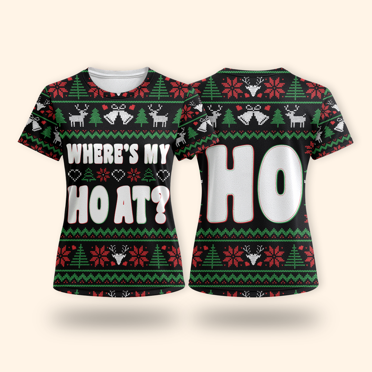 Funny Christmas Hoodie – Where’s My Ho At, Ugly Sweater Style Zip Up, Holiday Party Hoodie Gift for Men Women