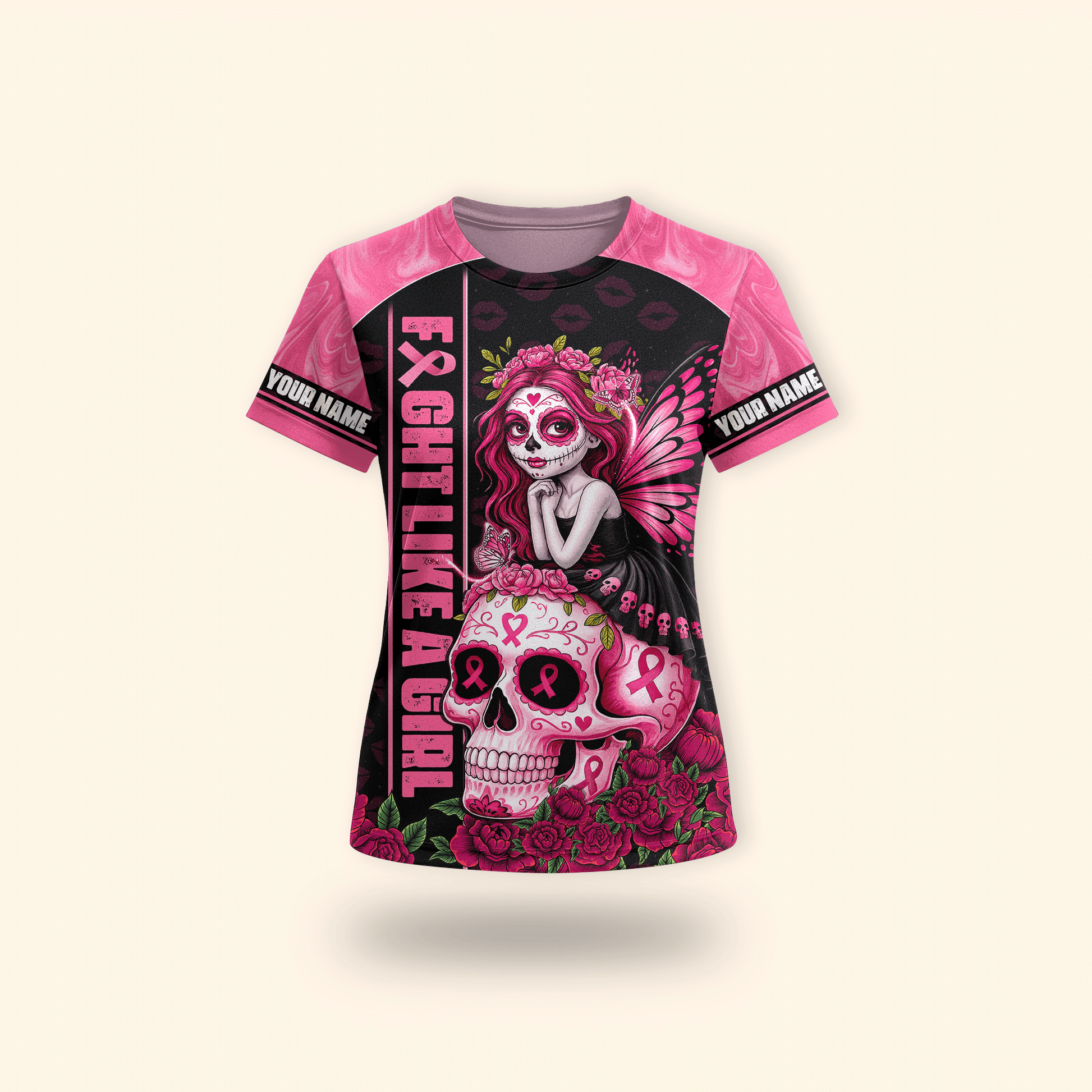 Fight Like A Girl Sugar Skull - Breast Cancer Awareness Shirt, Custom Choo