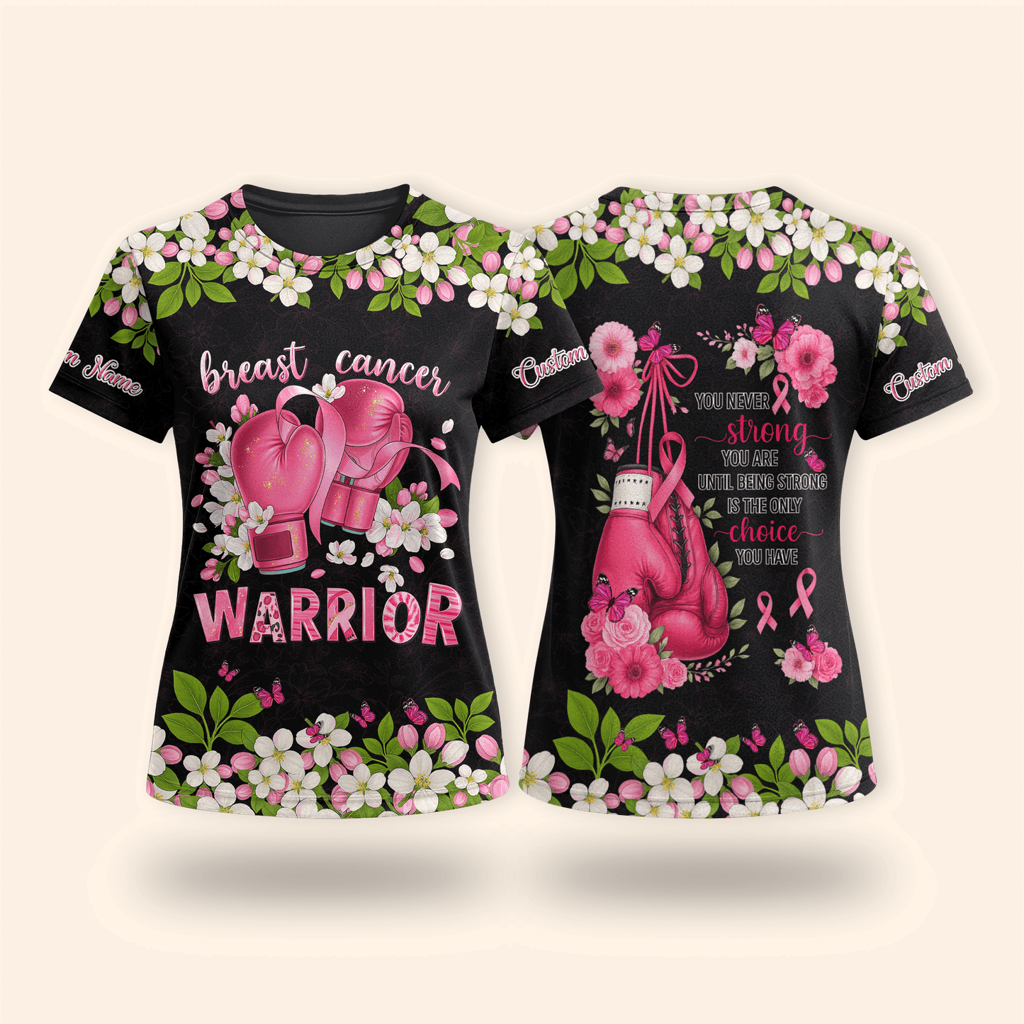 Personalized Floral Fight Like Warrior - Breast Cancer Awareness Shirt