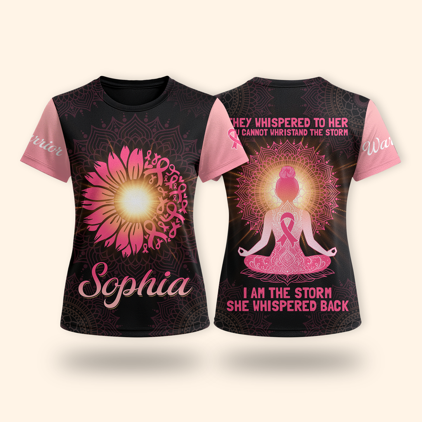 Custom Name Breast Cancer Awareness Hoodie – Warrior Sunflower Yoga Girl Sweatshirt, I Am The Storm Hoodie