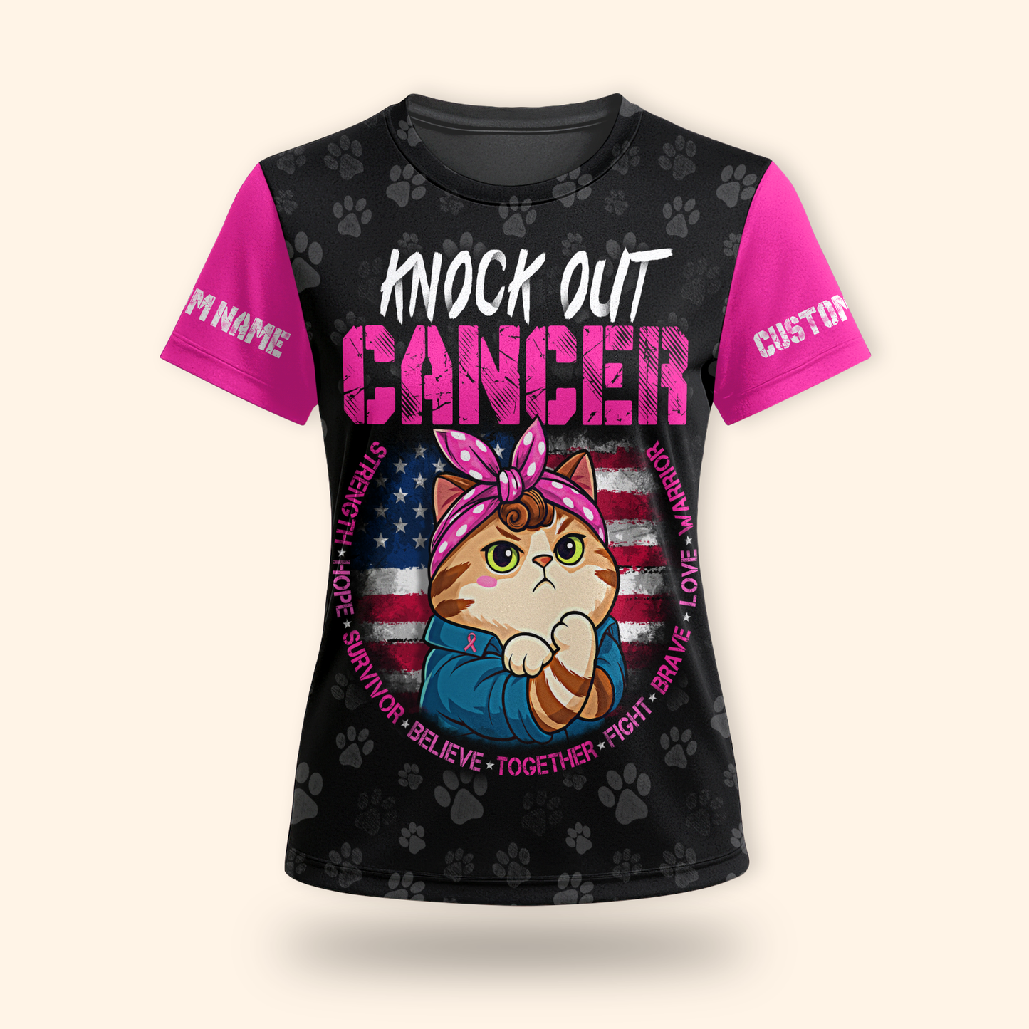 Personalized Breast Cancer Awareness Cat Warrior, Custom Choo