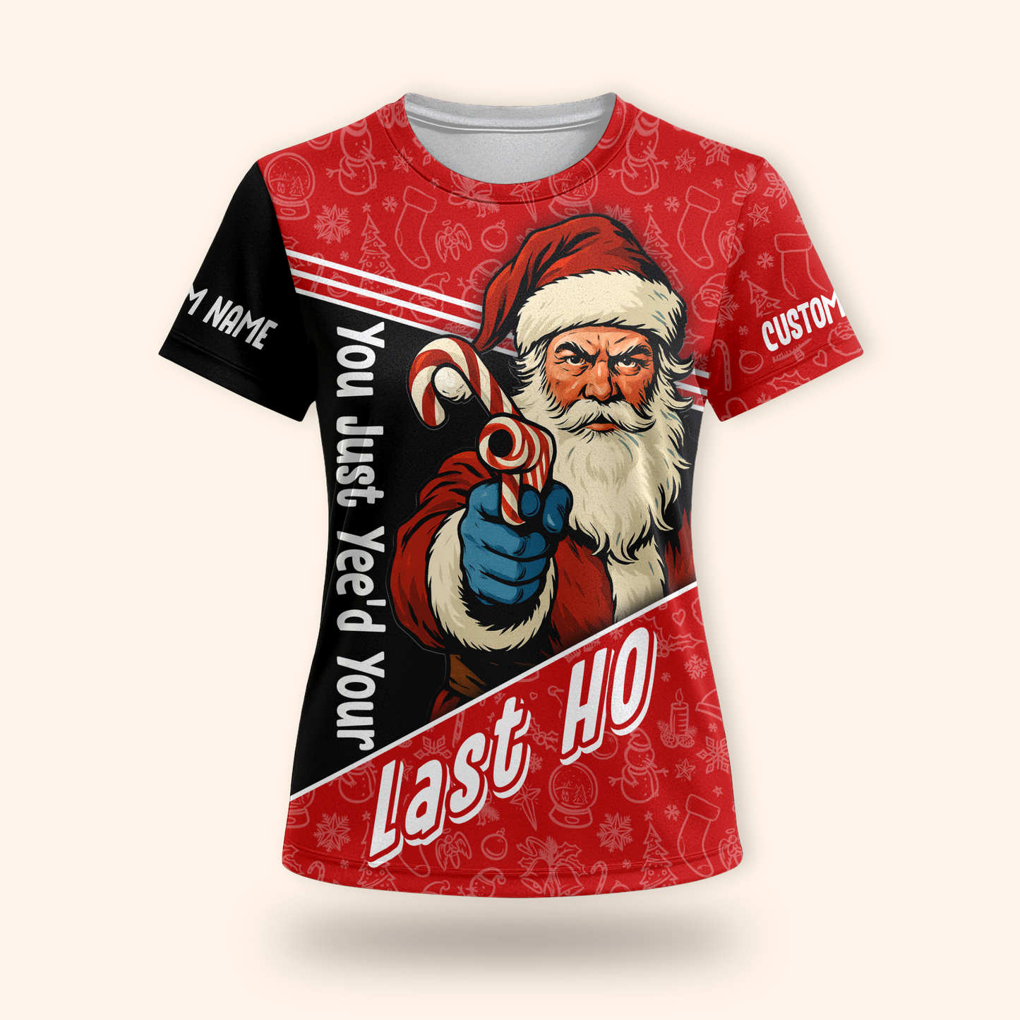 Funny Santa Hoodie – You Just Yeed Your Last Ho, Custom Name Christmas Zip Up, Holiday Humor Hoodie Gift
