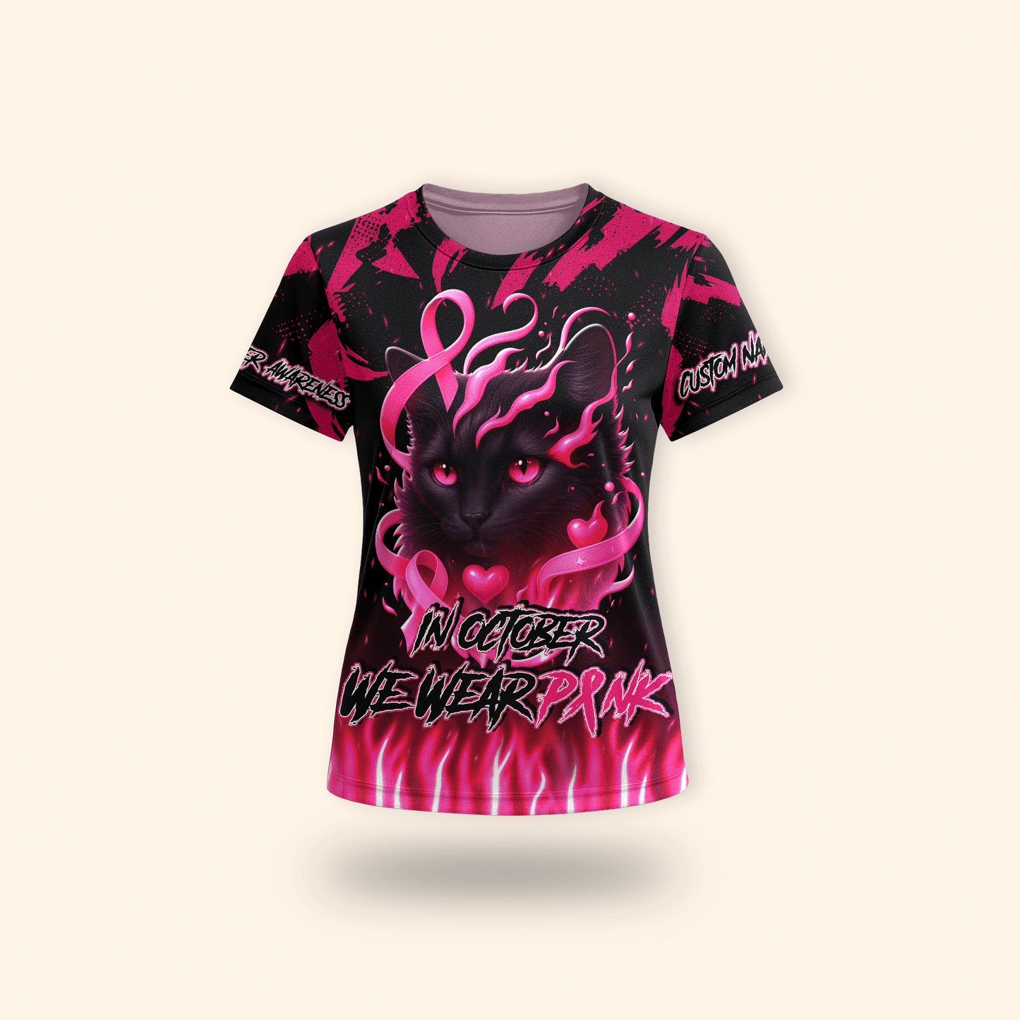 Personalized In October We Wear Pink Black Cat - Breast Cancer Awareness Shirt