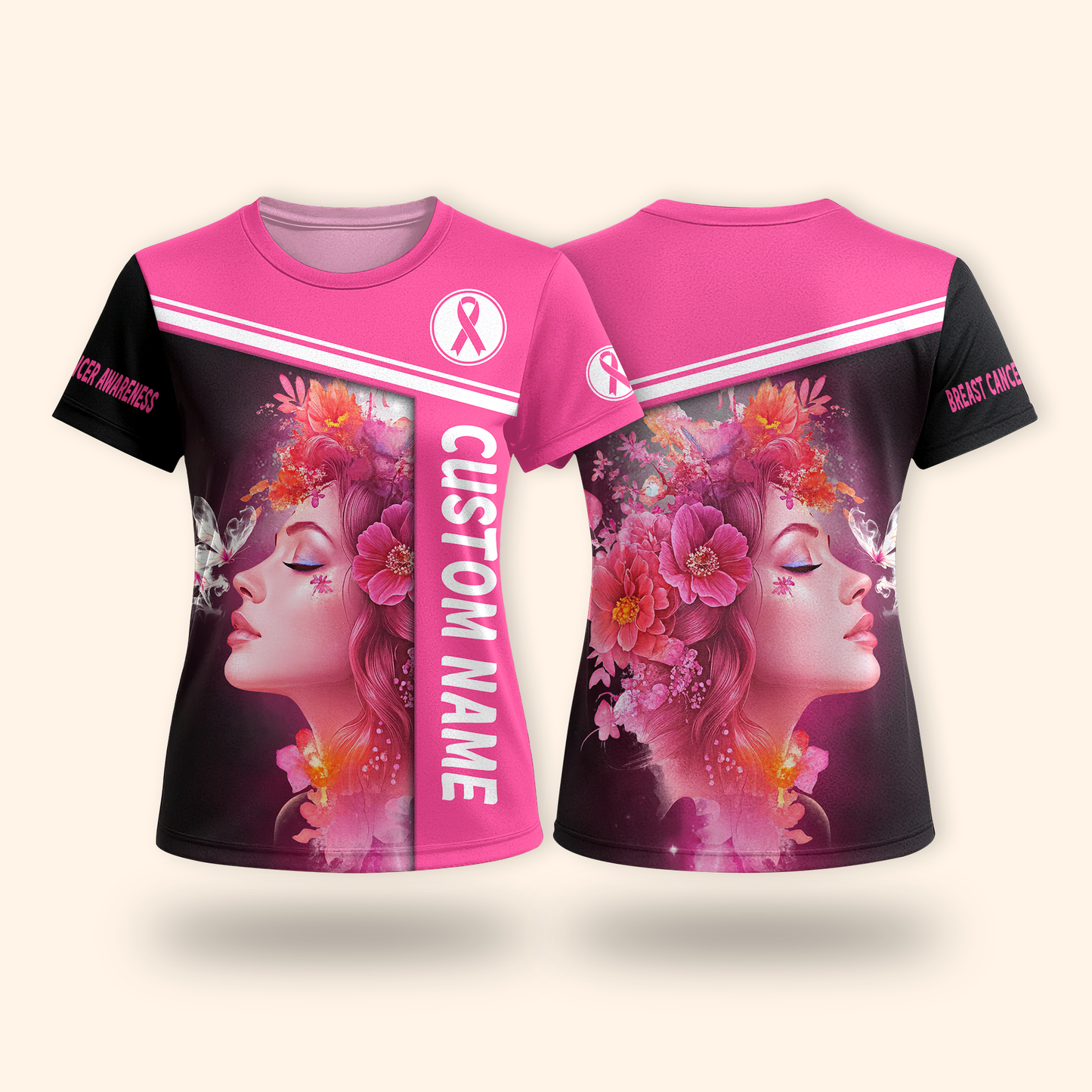 Personalized Pink Ribbon Floral Woman Awareness Shirt, Custom Choo