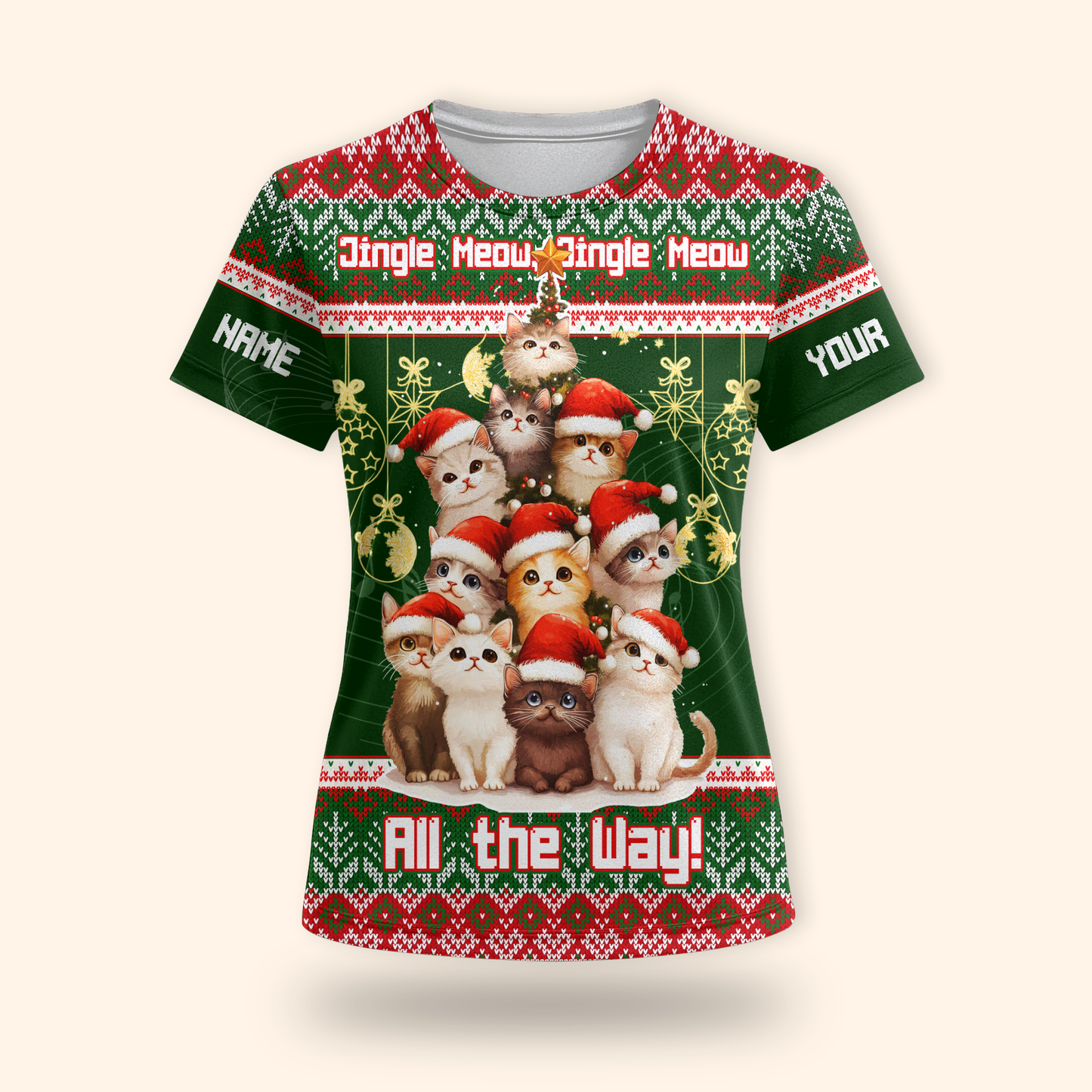 Jingle Meow Christmas Cat Hoodie – Personalized Name Cat Lovers Holiday Sweatshirt