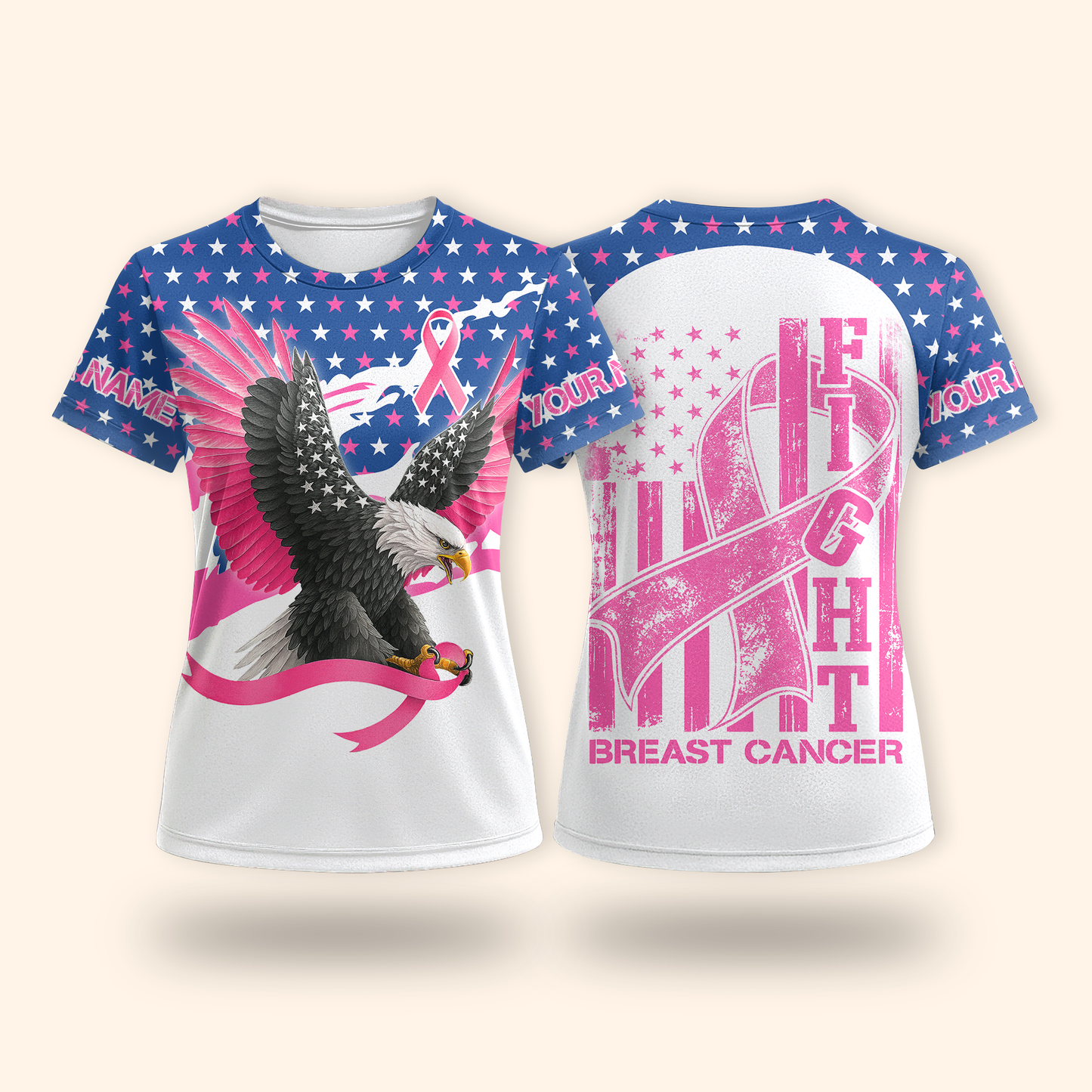 Personalized Eagle Pink Ribbon Fight Breast Cancer Awareness Shirt, Custom Choo