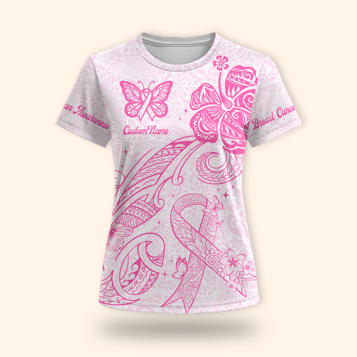 Custom Name Maori Pattern - Breast Cancer Awareness Shirt