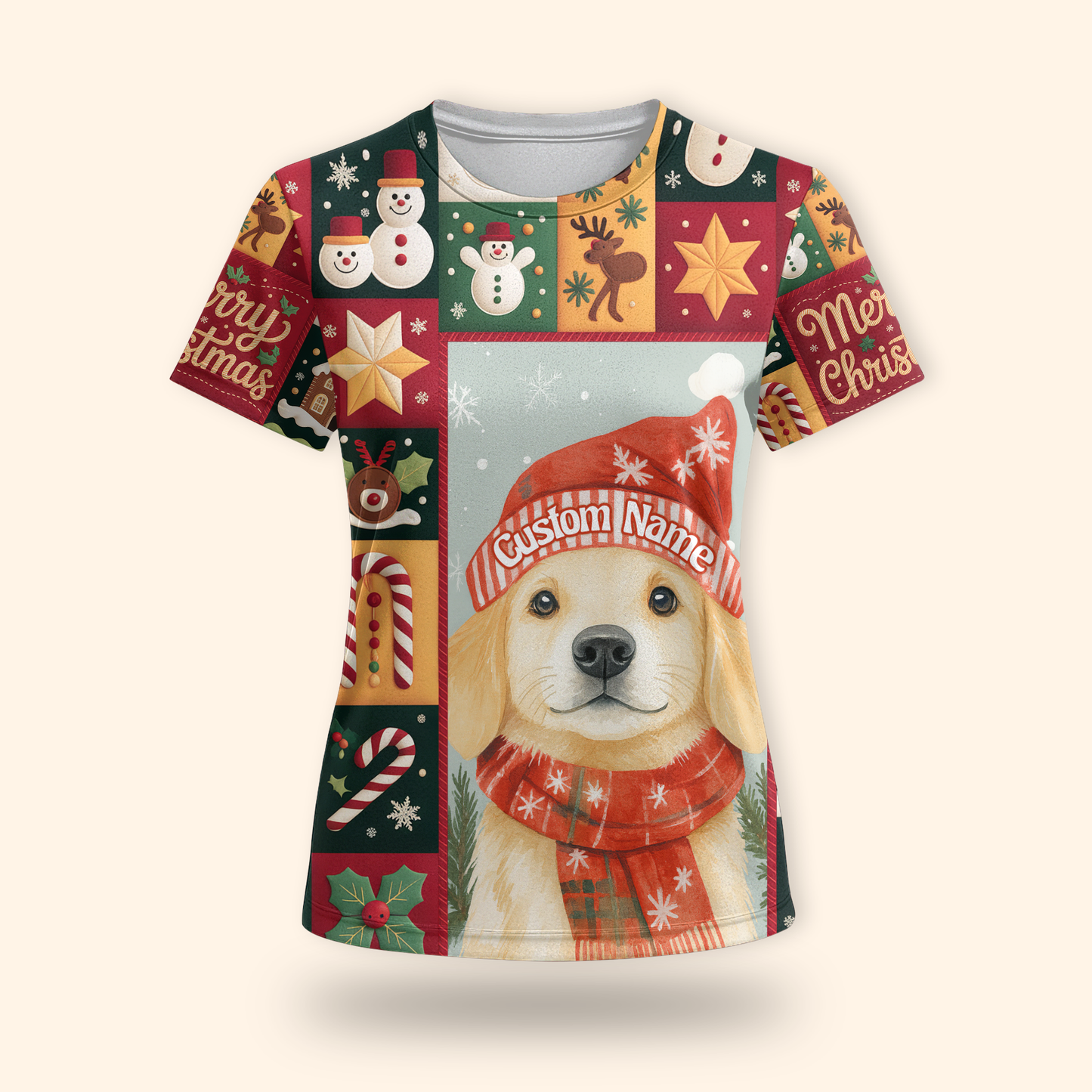 Merry Christmas Dog Hoodie – Golden Retriever in Santa Hat, Personalized Pet Lover Gift