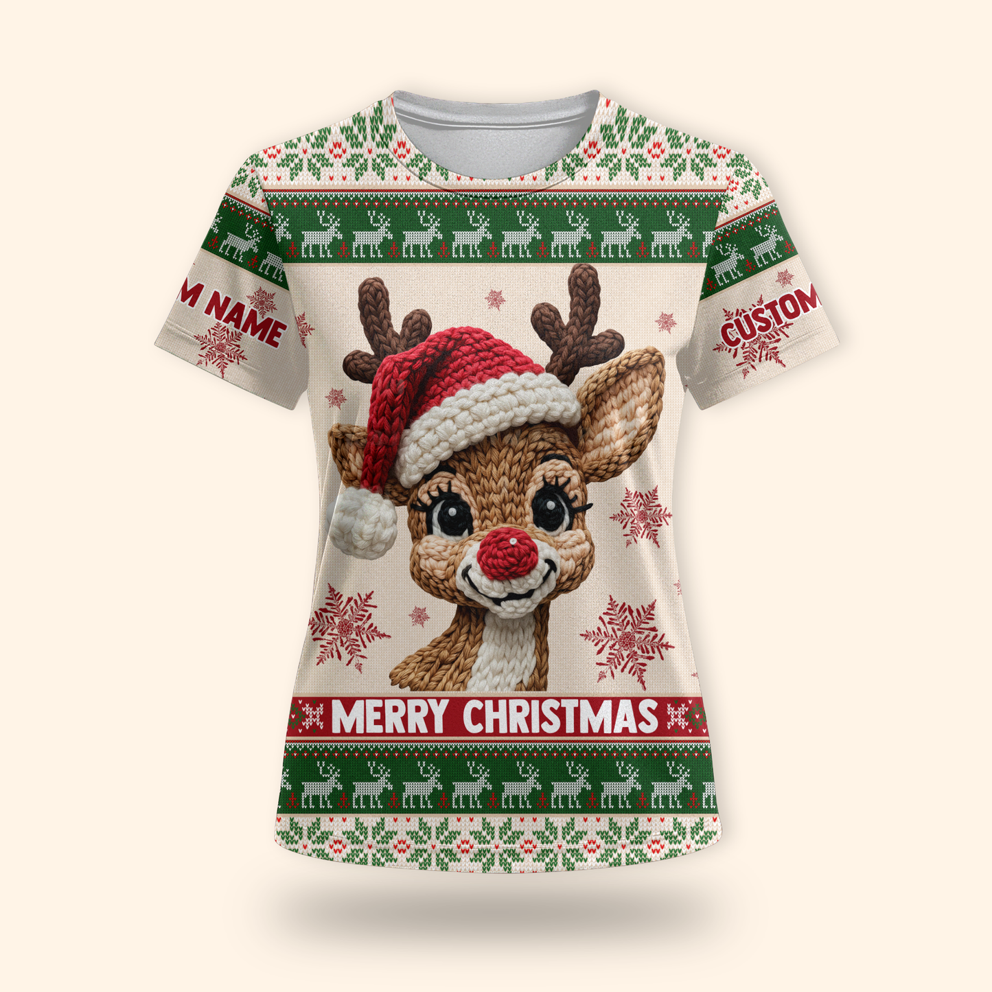 Reindeer Merry Christmas Hoodie – Cute Knitted Pattern Zip Up Holiday Sweater