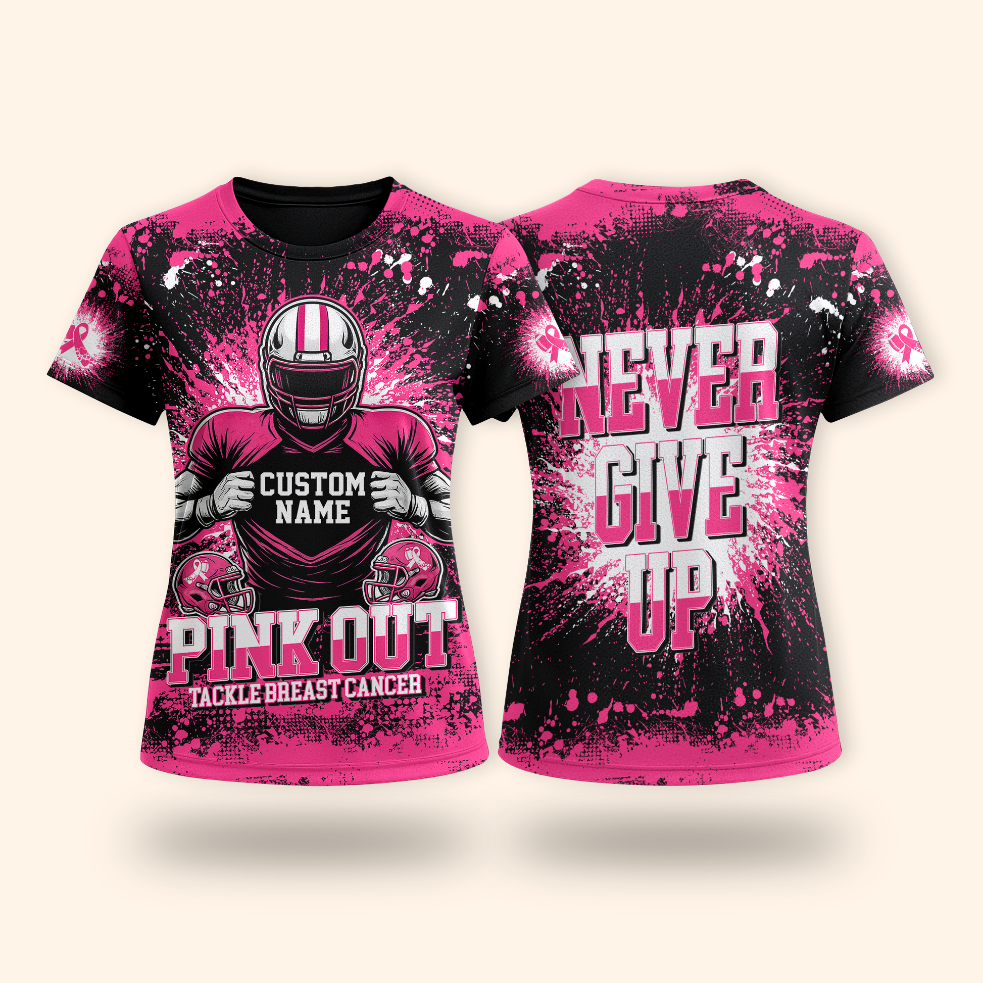 Custom Pink Out Hoodie – Breast Cancer Awareness Football Sweatshirt, Custom Choo