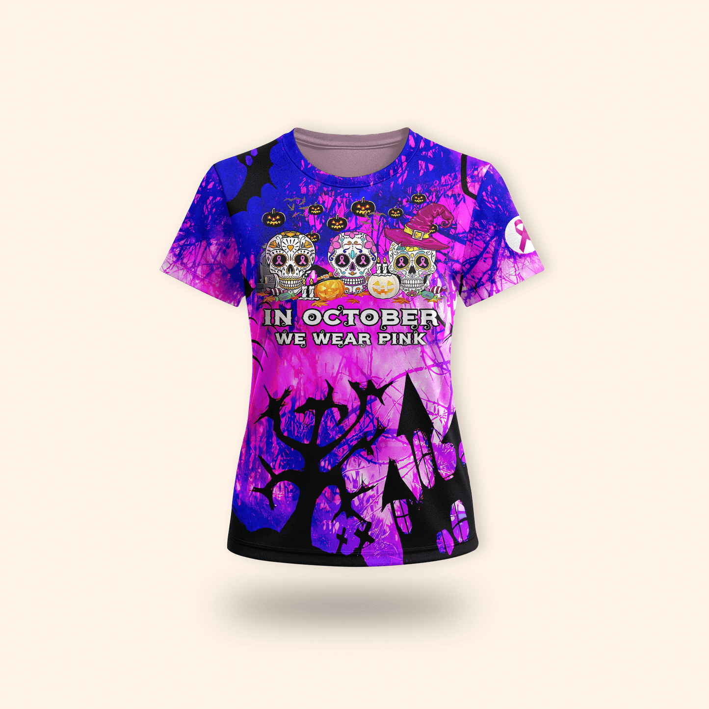 "In October We Wear Pink" Sugar Skull - Breast Cancer Awareness shirt