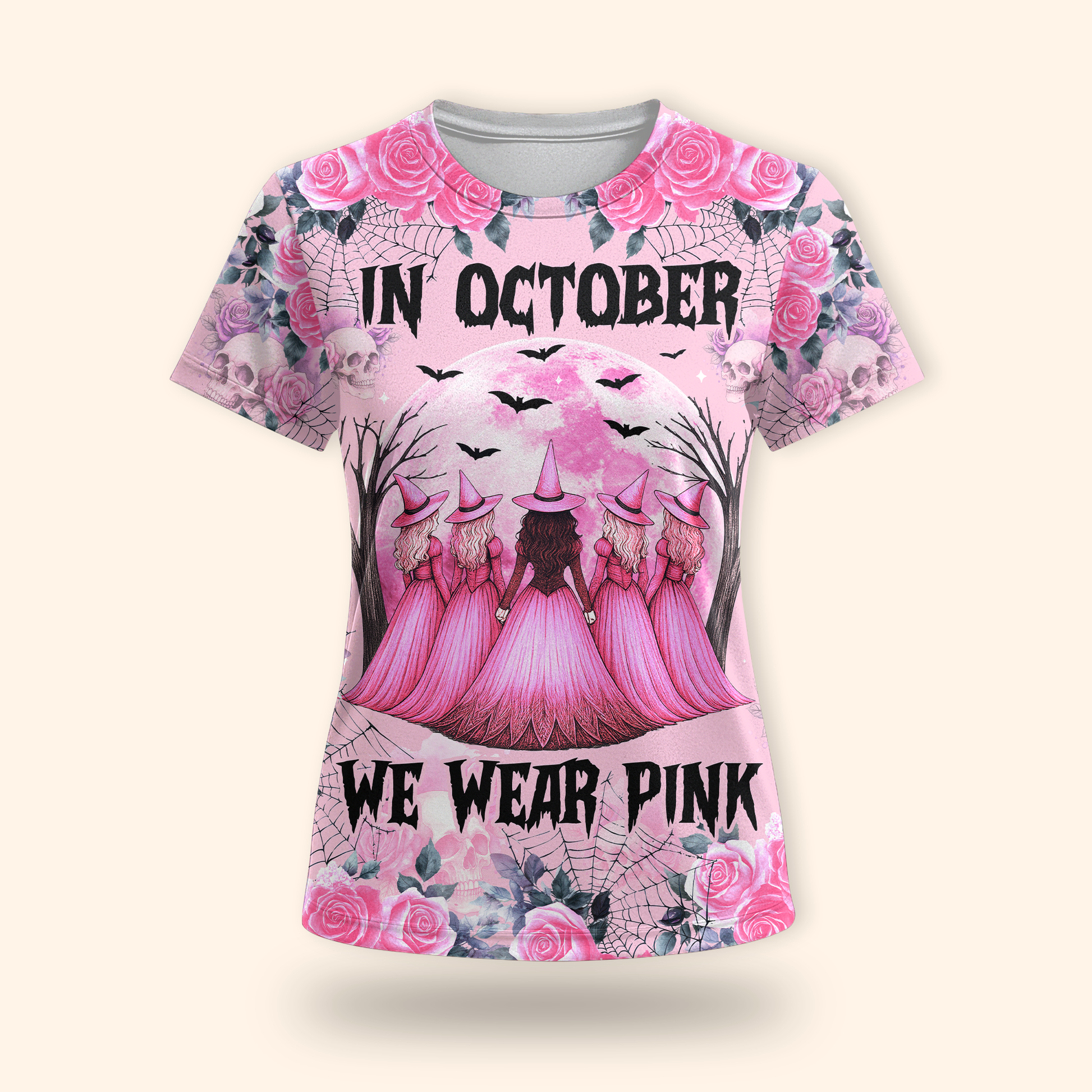 "In October We Wear Pink" Witch Hollow Back Tank Top & Skull Rose, Custom Choo