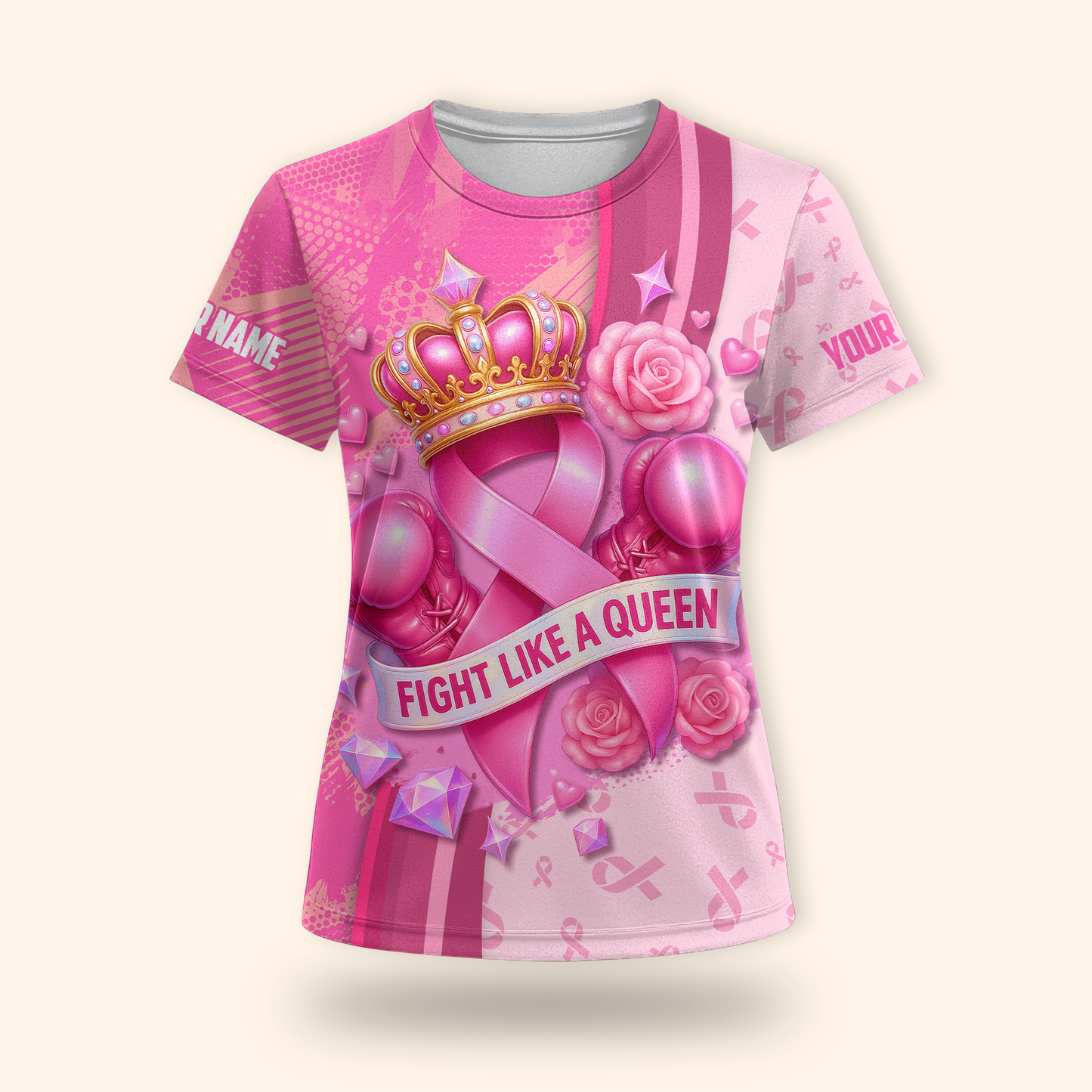 Personalized Pink Ribbon Fight Like A Queen Breast Cancer Awareness Shirt, Custom Choo