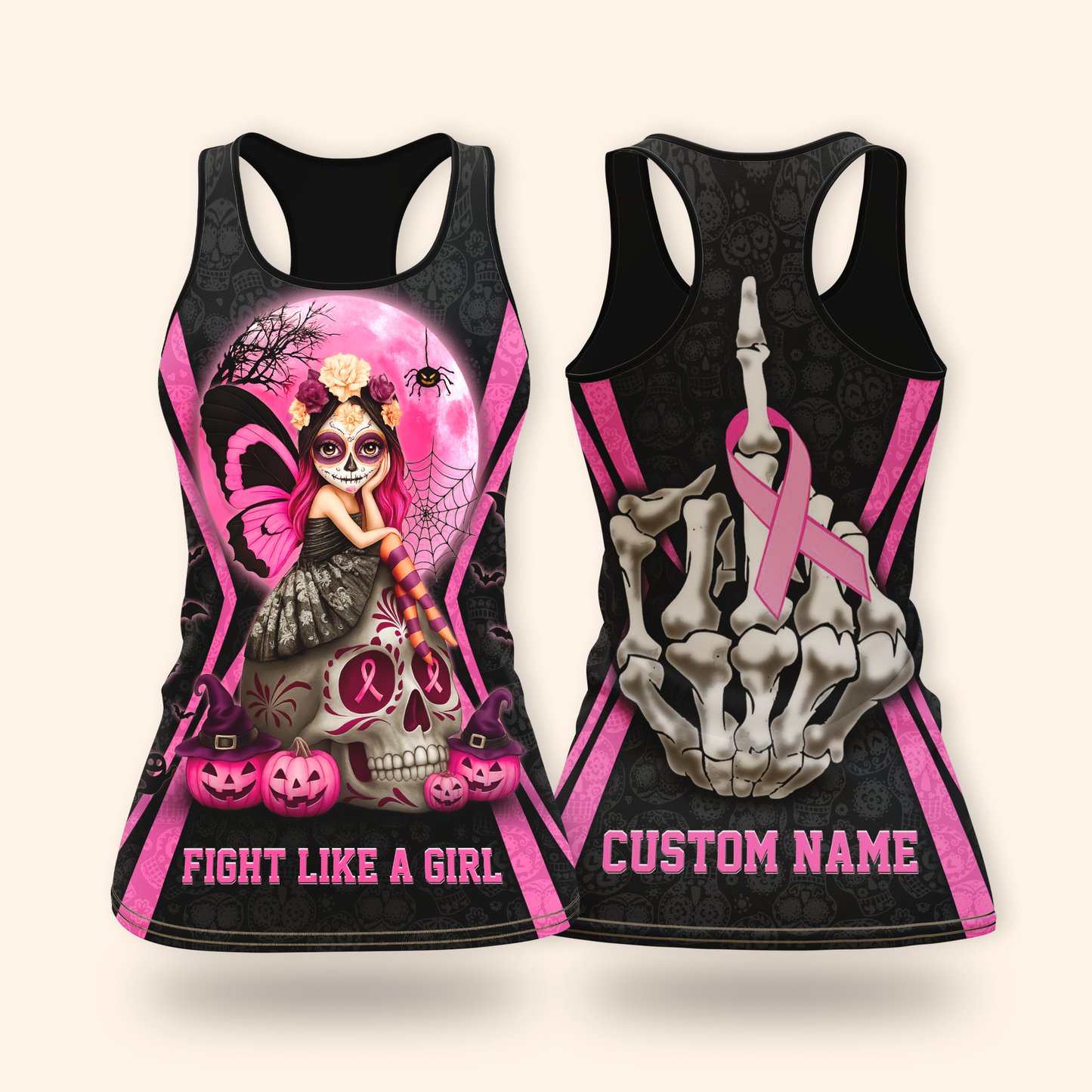 Personalized Sugar Skull Fight Like A Girl - Breast Cancer Awareness Shirt, Custom Choo