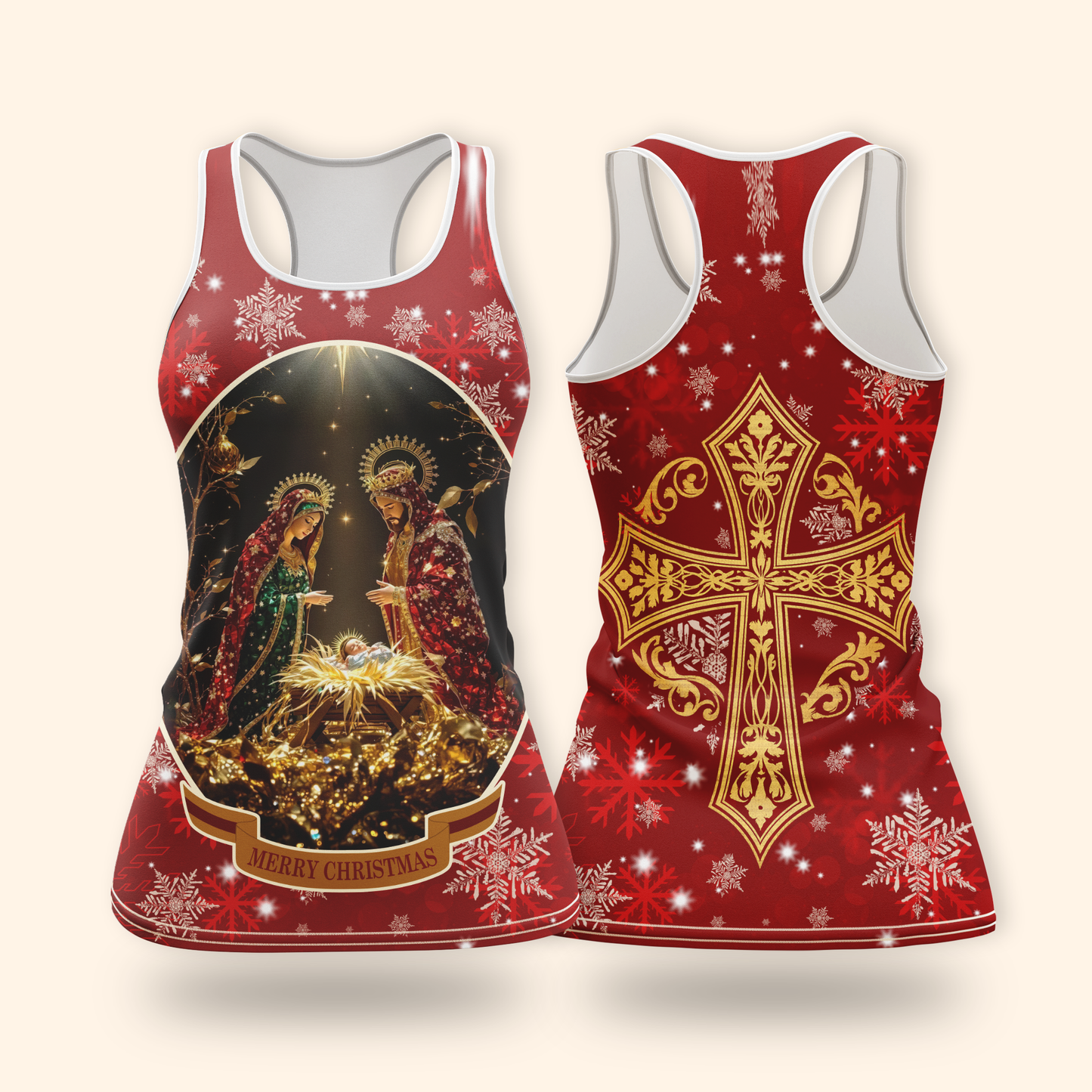 Christian Christmas Hoodie – Nativity Scene and Gold Cross Design, Personalized Faith Gift