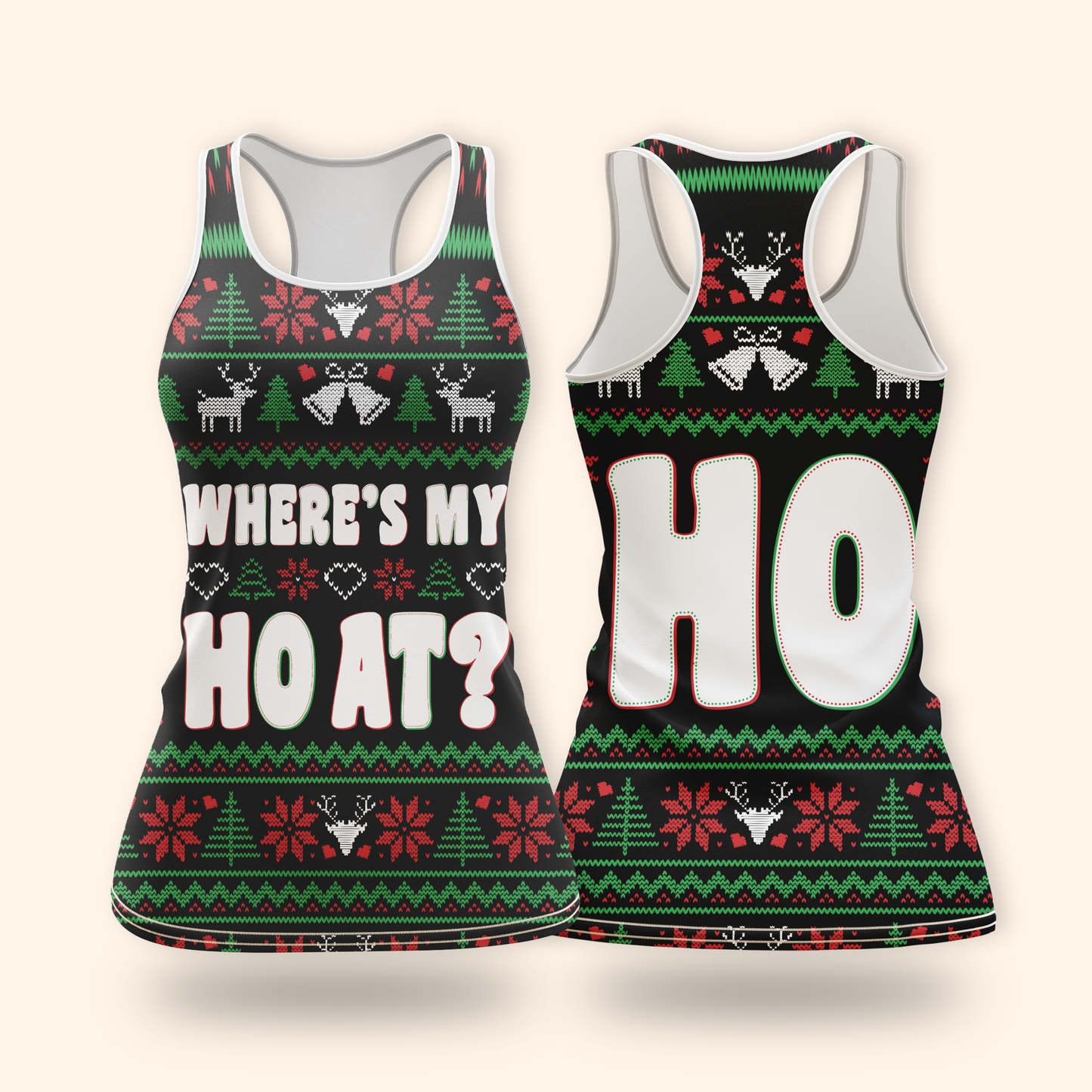 Funny Christmas Hoodie – Where’s My Ho At, Ugly Sweater Style Zip Up, Holiday Party Hoodie Gift for Men Women