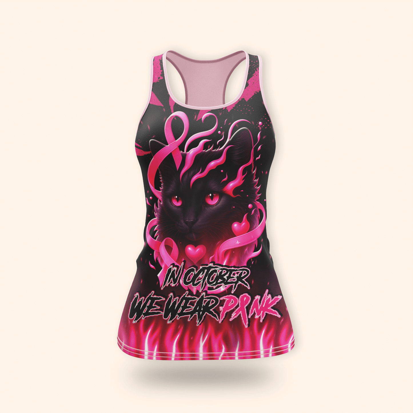 Personalized In October We Wear Pink Black Cat - Breast Cancer Awareness Shirt