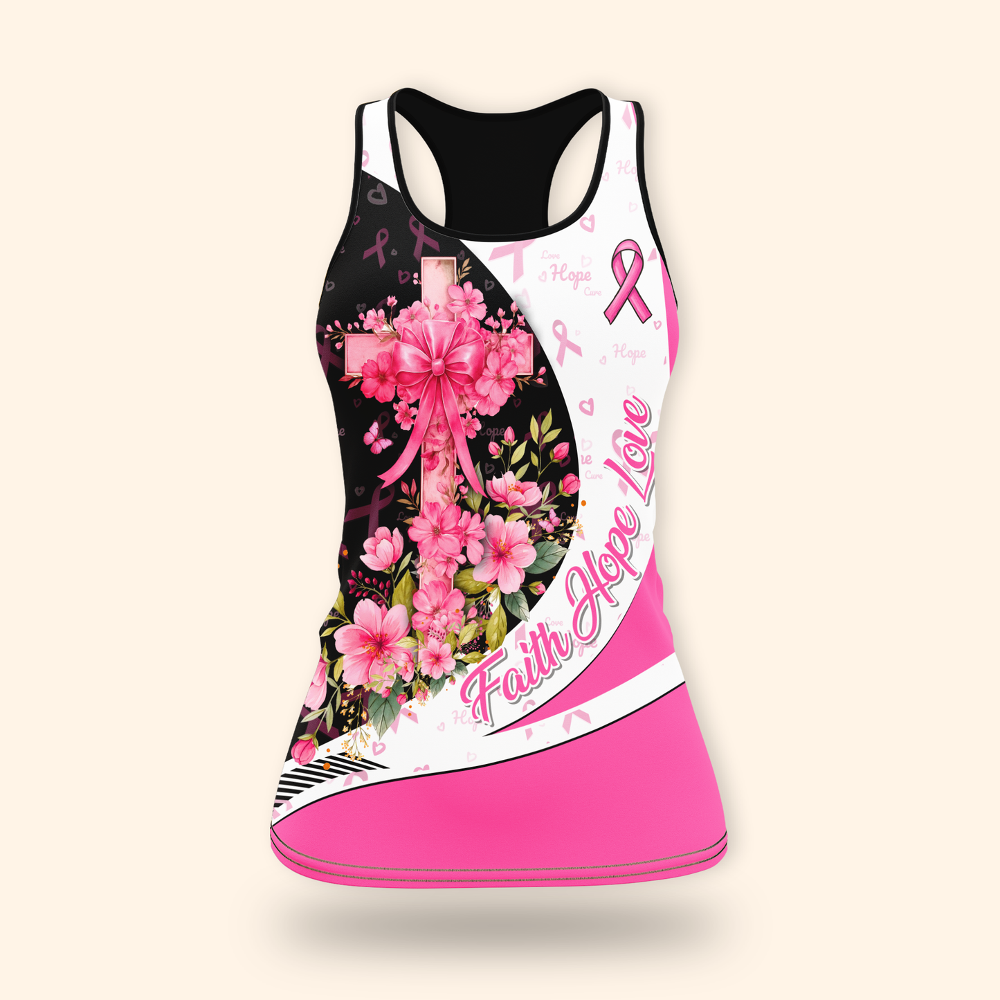 Personalized Breast Cancer Awareness "Faith Hope Love" Floral Cross Shirt