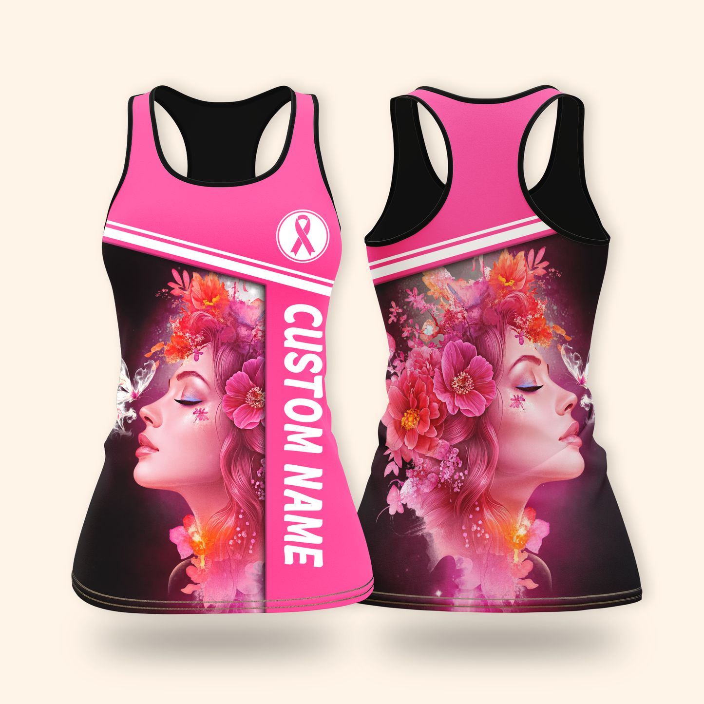 Personalized Pink Ribbon Floral Woman Awareness Shirt, Custom Choo