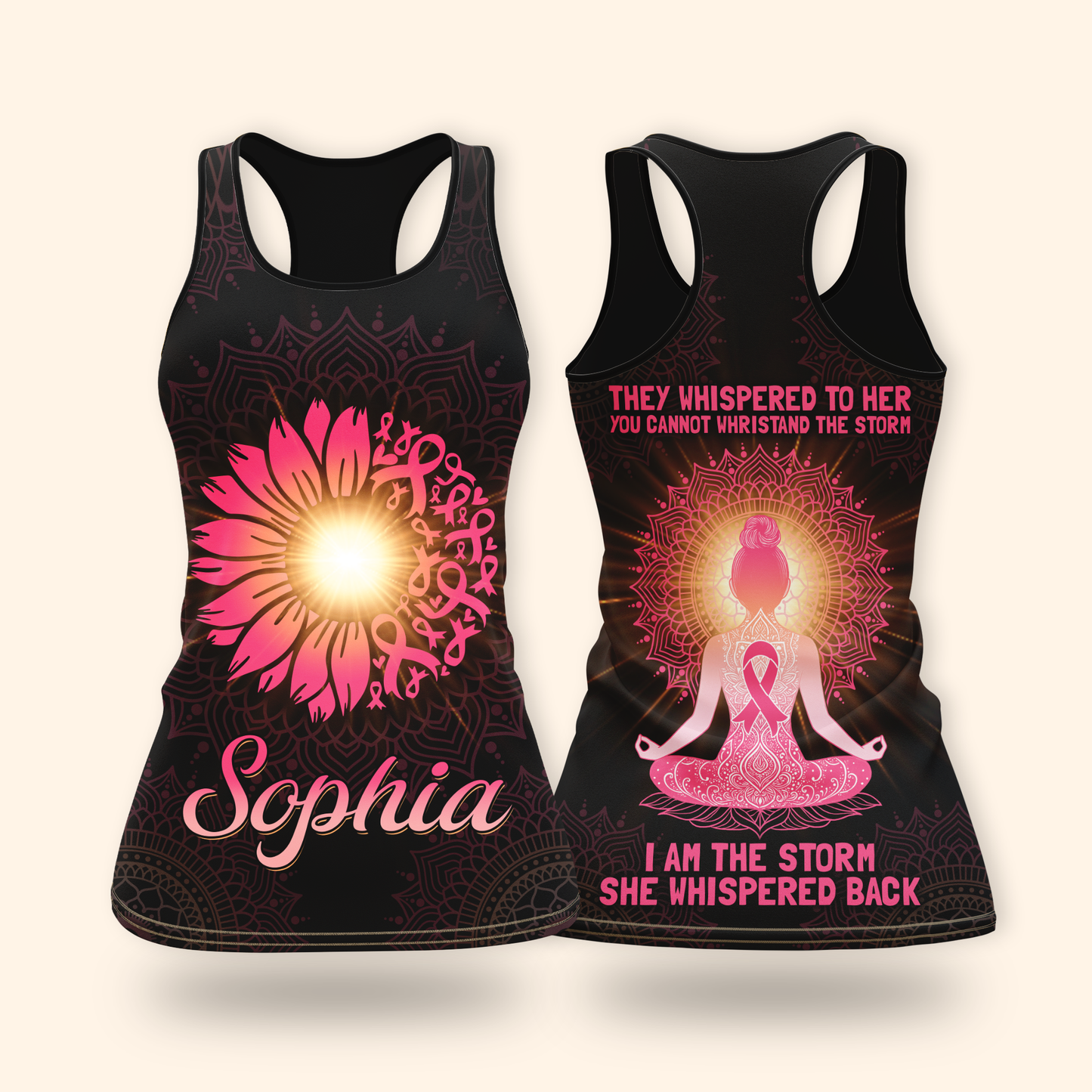 Custom Name Breast Cancer Awareness Hoodie – Warrior Sunflower Yoga Girl Sweatshirt, I Am The Storm Hoodie