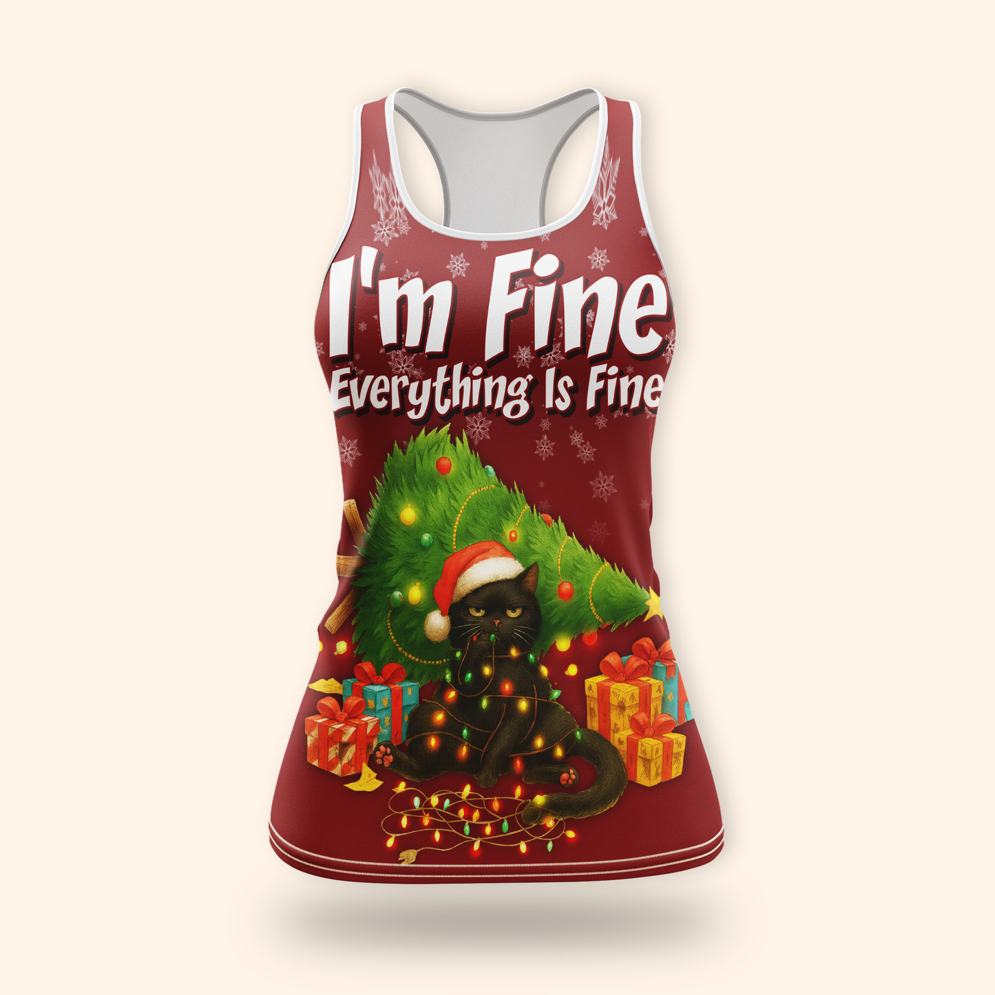 Funny Christmas Cat Hoodie – I’m Fine Everything Is Fine, Personalized Name Holiday Sweatshirt