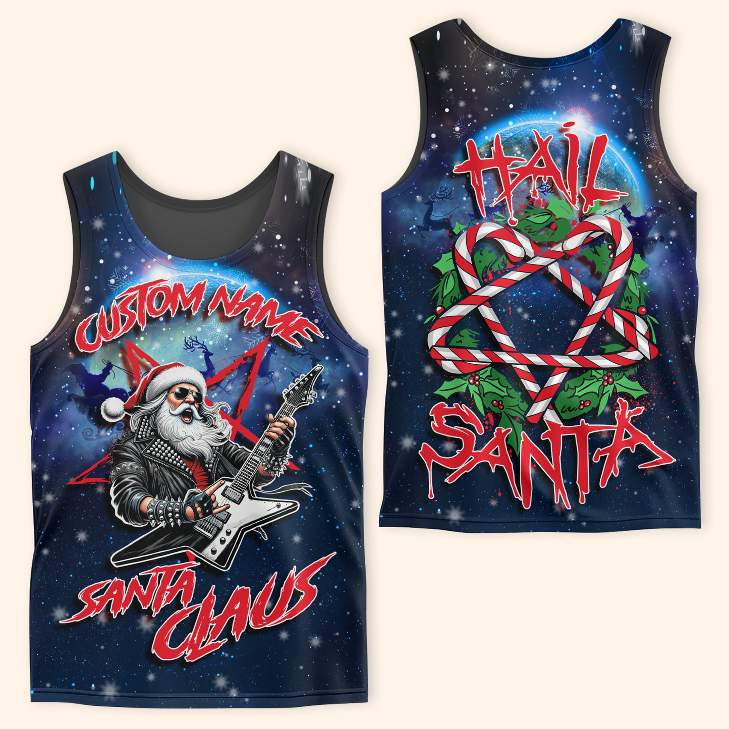 Hail Santa Hoodie – Rock Santa Claus Christmas Hoodie, Personalized Name Gift for Metal Fans