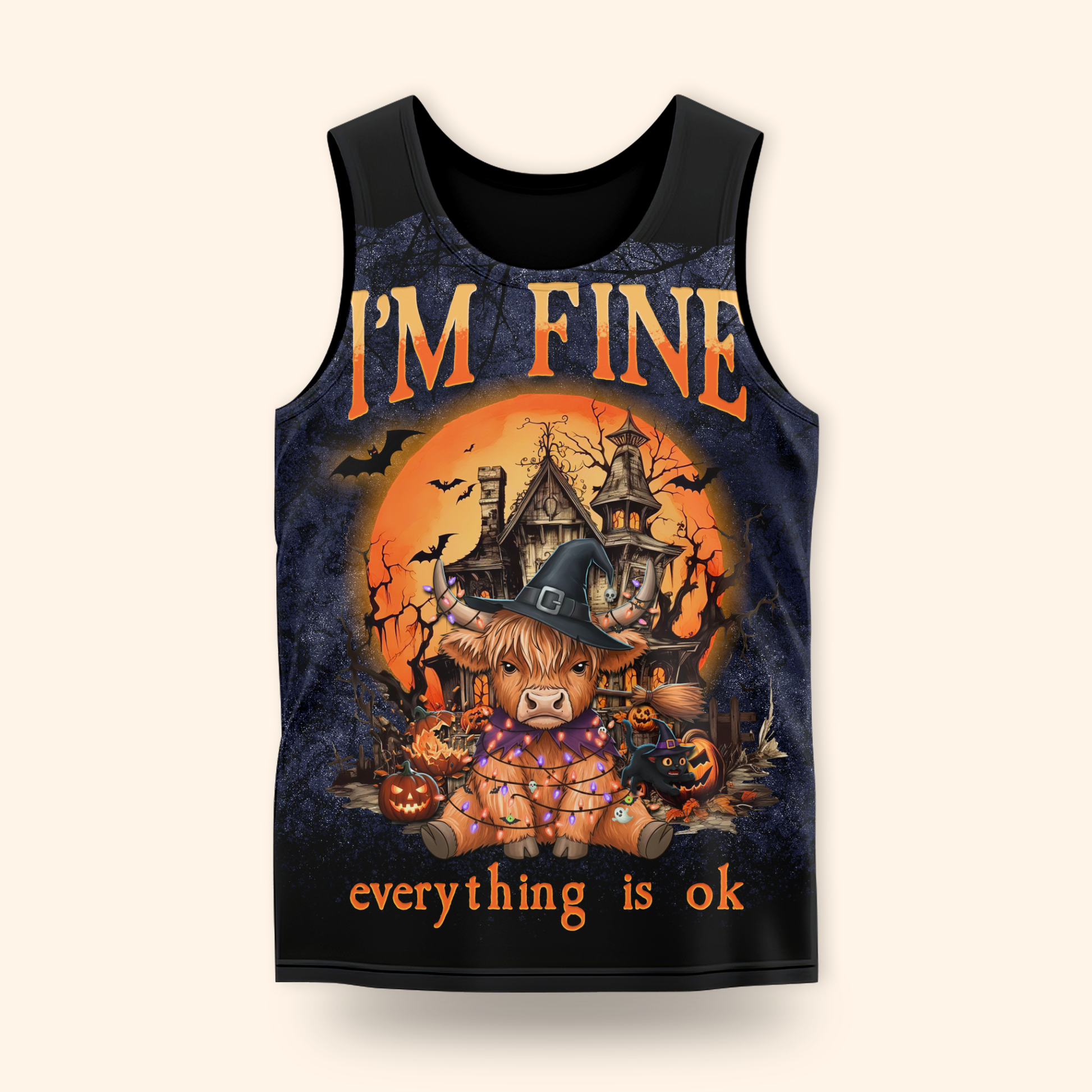 Personalized Halloween Cow Hoodie – "I’m Fine Everything Is Ok" Zip Up, Custom Name Gift, Custom Choo