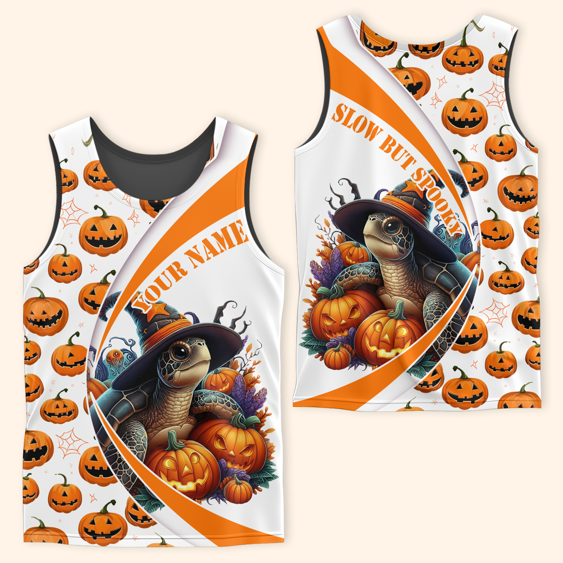Slow But Spooky Turtle Hoodie – Halloween Pumpkin Zip Up, Custom Name Gift, Custom Choo
