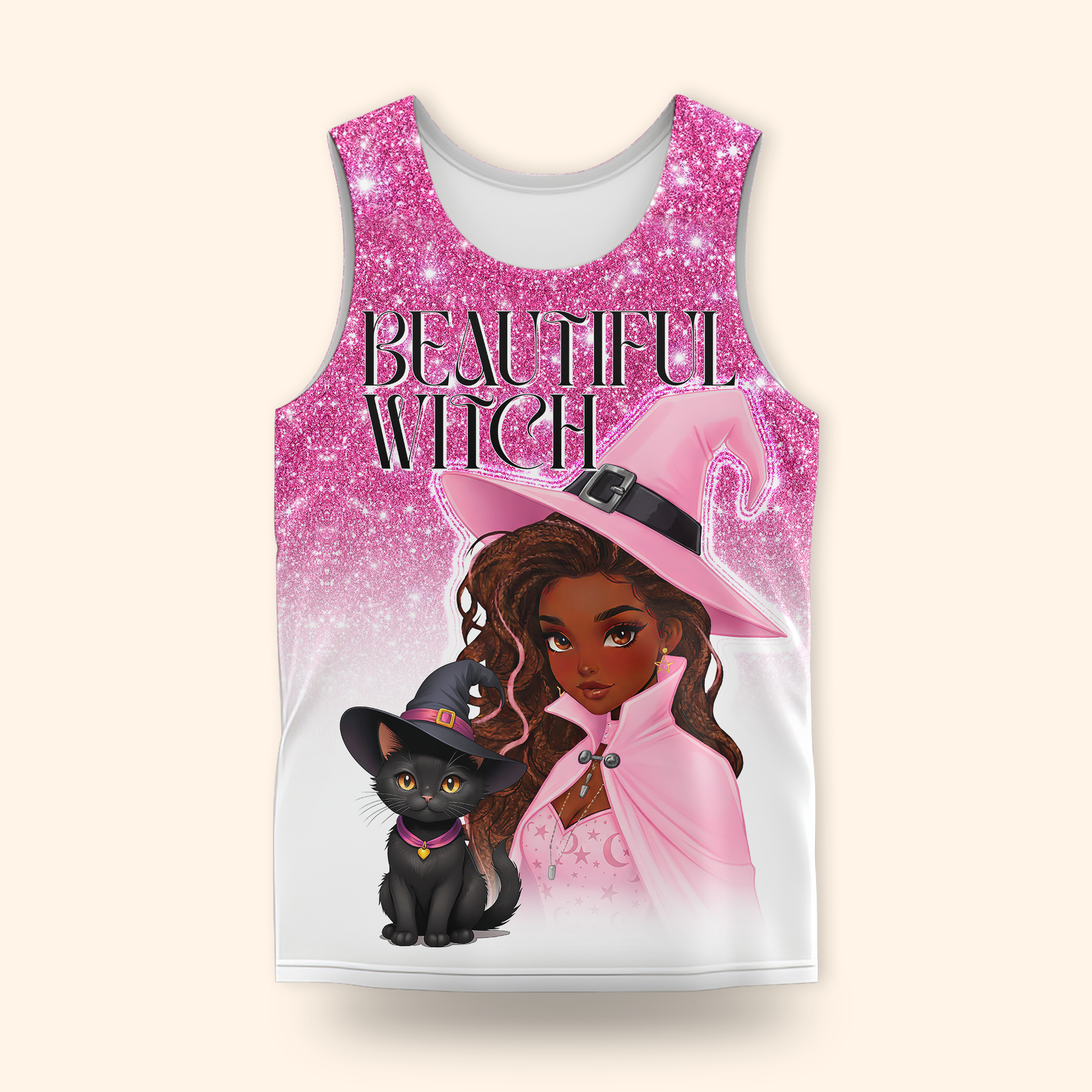 Personalized Beautiful Witch Hoodie – Pink Witch and Black Cat Halloween Zip Up, Custom Choo