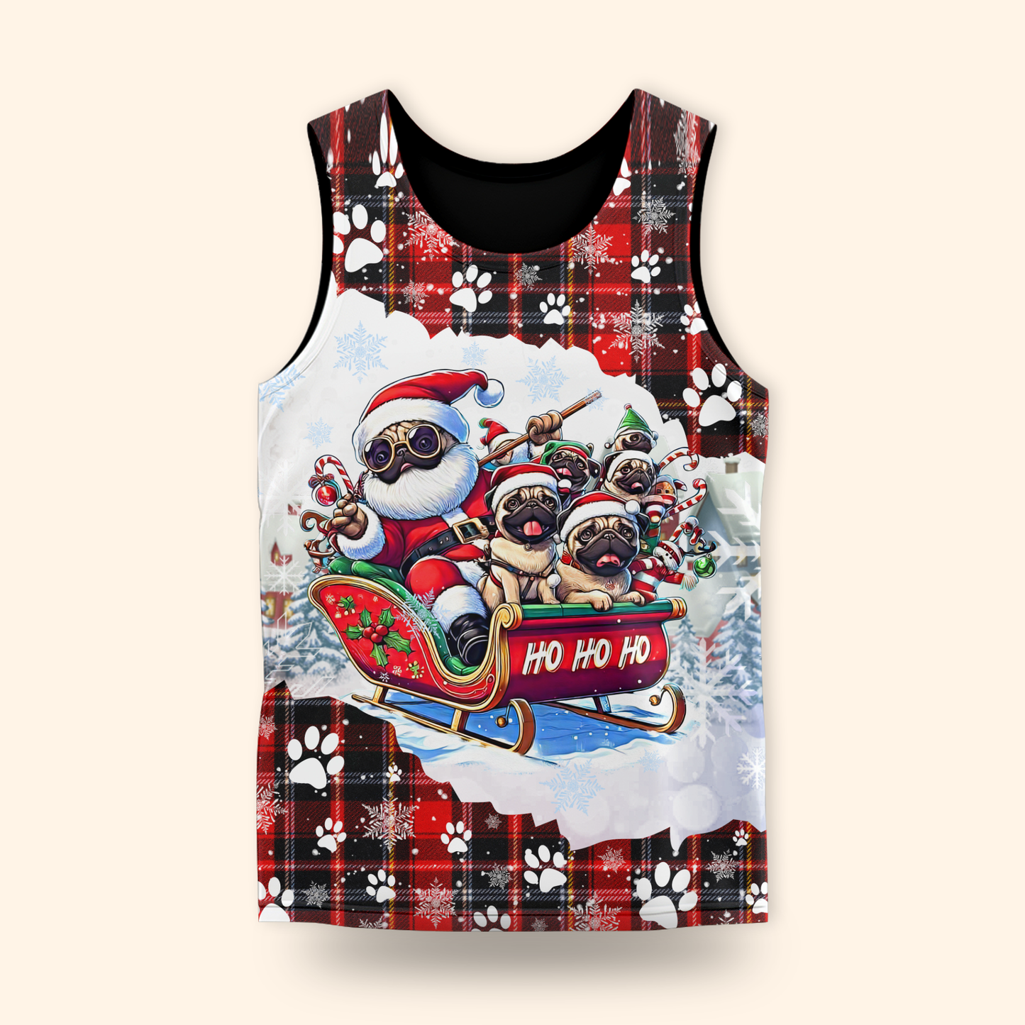 Christmas Pug Hoodie – Santa Sleigh Ride Plaid Hoodie – Custom Name Dog Lovers Gift, Custom Choo