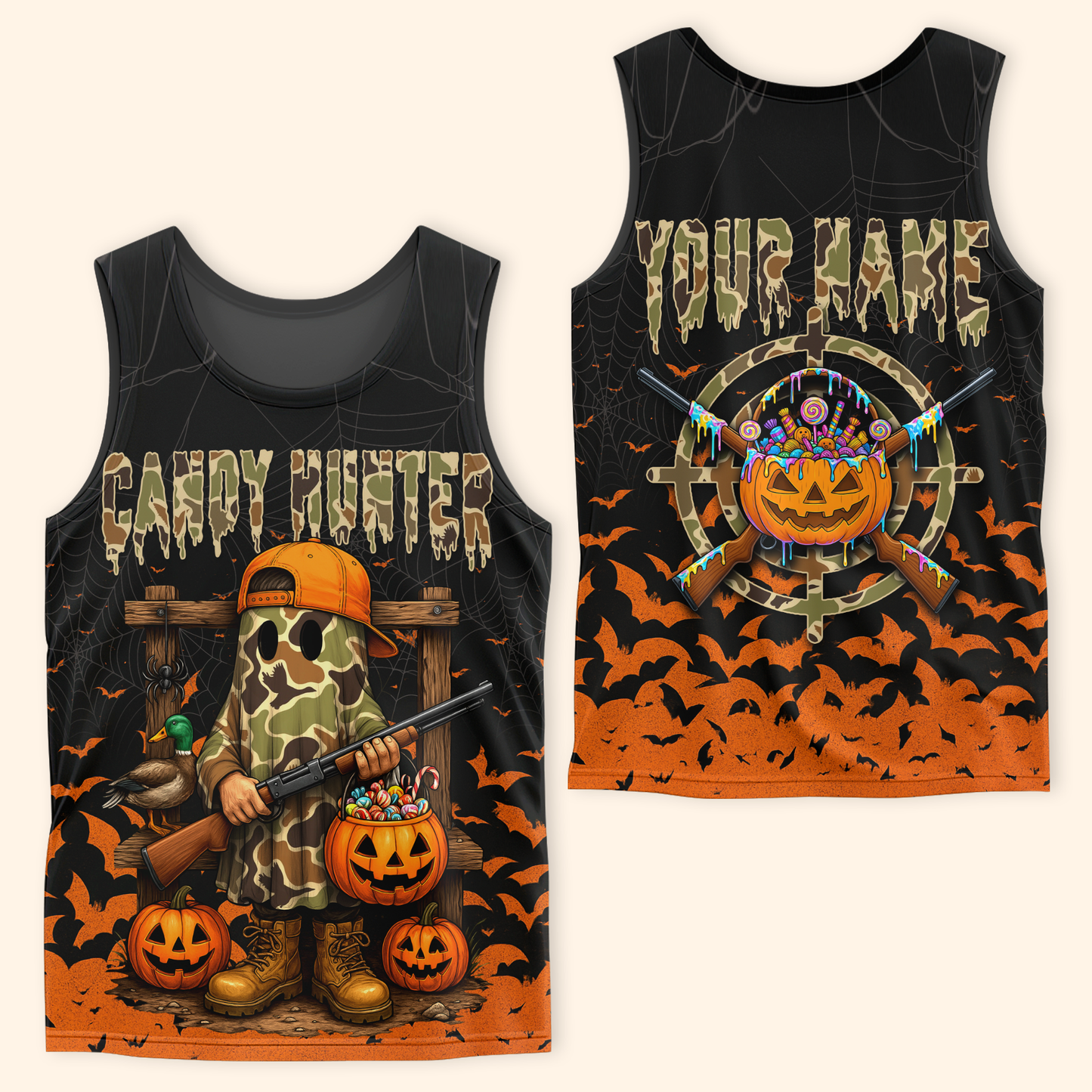 Candy Hunter Halloween Hoodie – Funny Ghost Hunter with Pumpkins & Candy, Custom Name, Custom Choo