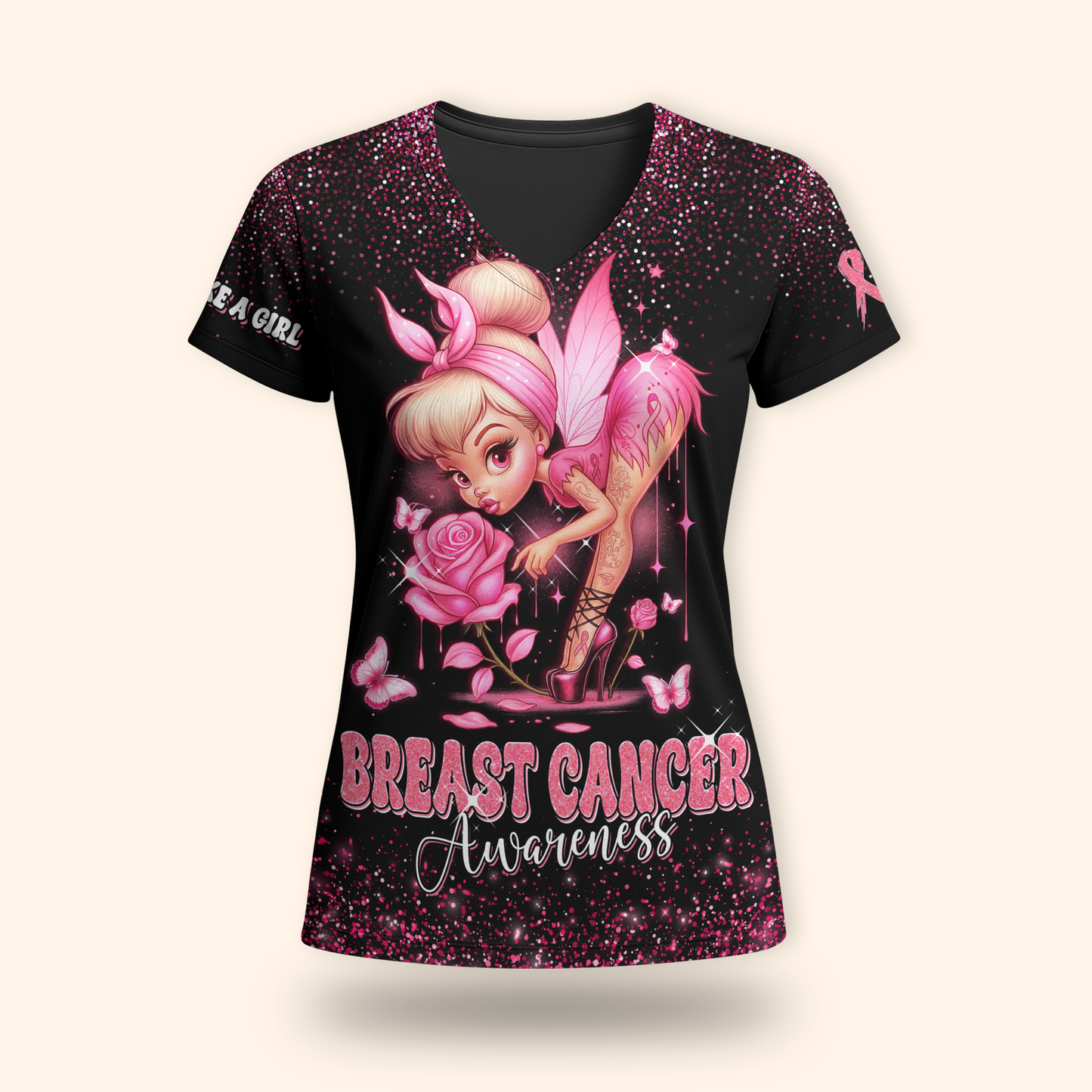 Pink Fairy Fight Like A Girl - Breast Cancer Awareness Shirt