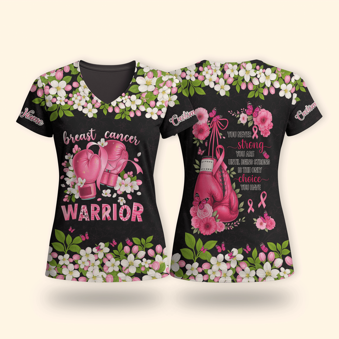 Personalized Floral Fight Like Warrior - Breast Cancer Awareness Shirt