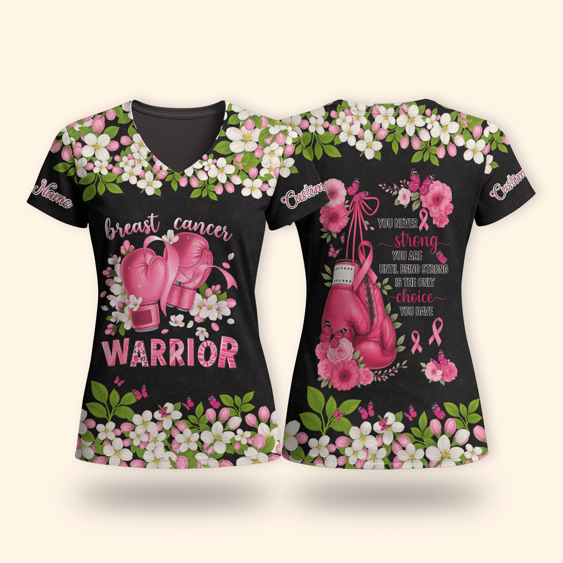 Personalized Floral Fight Like Warrior - Breast Cancer Awareness Shirt, Custom Choo