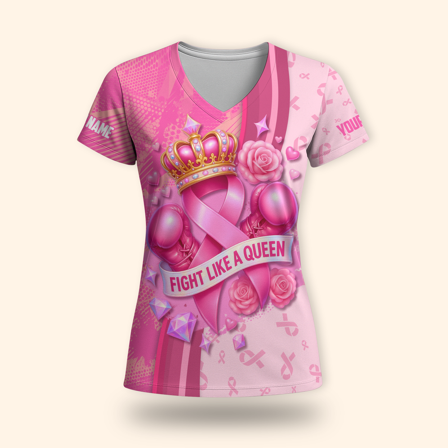Personalized Pink Ribbon Fight Like A Queen Breast Cancer Awareness Shirt, Custom Choo