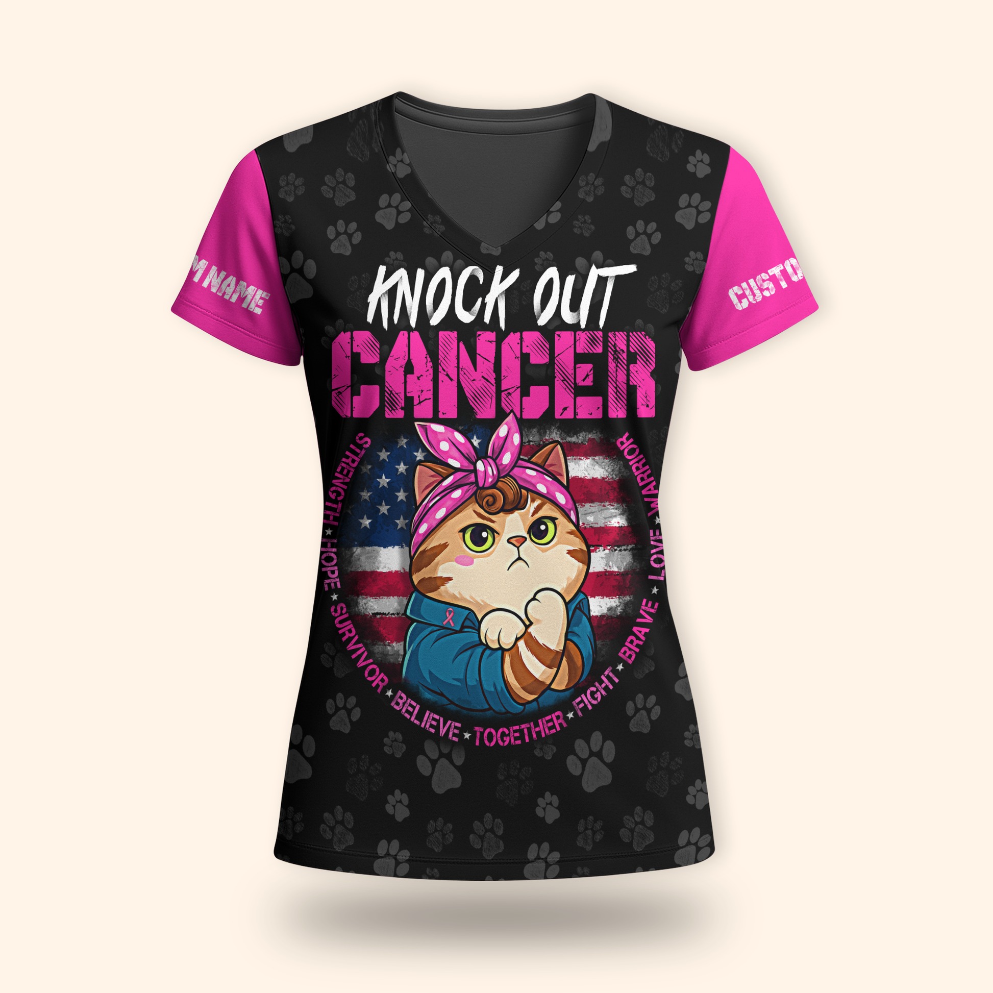 Personalized Breast Cancer Awareness Cat Warrior, Custom Choo
