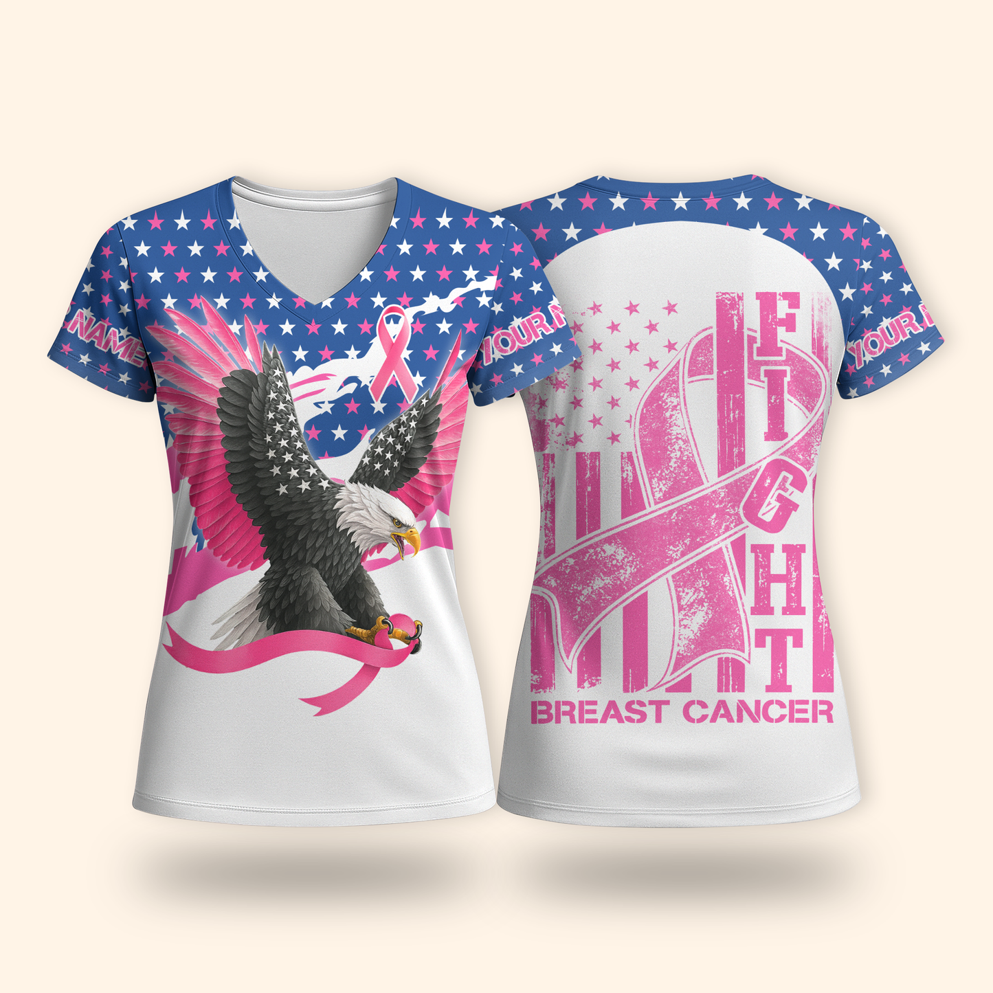 Personalized Eagle Pink Ribbon Fight Breast Cancer Awareness Shirt, Custom Choo