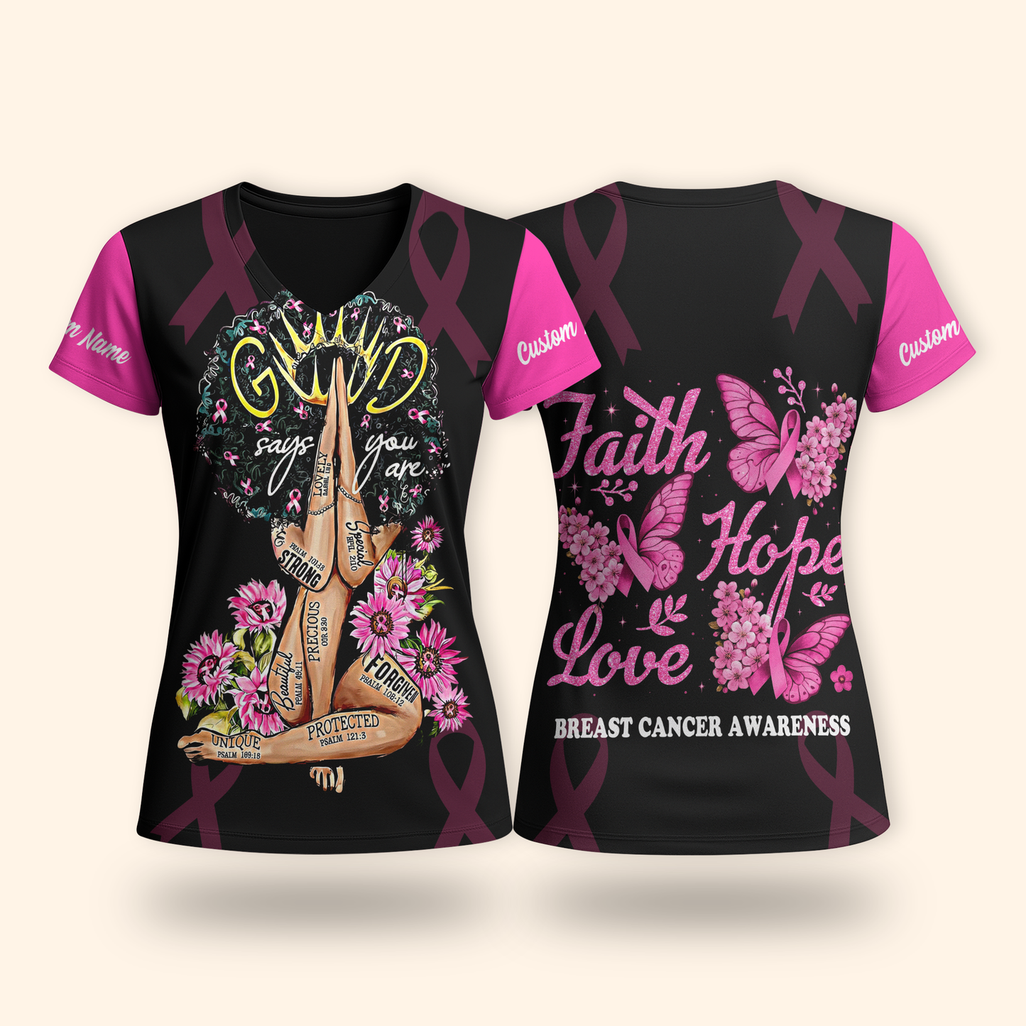 Personalized "Faith Hope Love" Breast Cancer Awareness Hoodie, Custom Choo