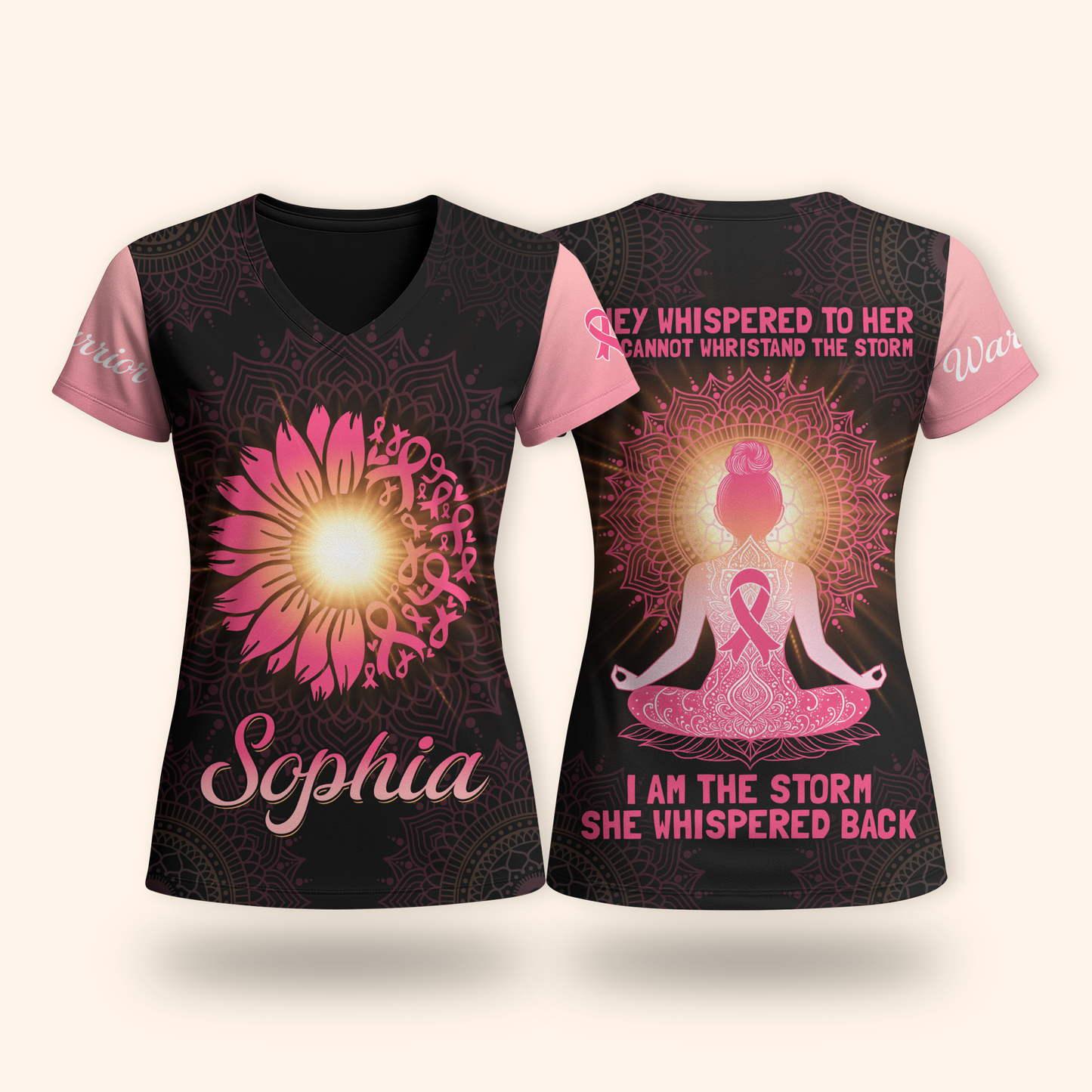 Custom Name Breast Cancer Awareness Hoodie – Warrior Sunflower Yoga Girl Sweatshirt, I Am The Storm Hoodie