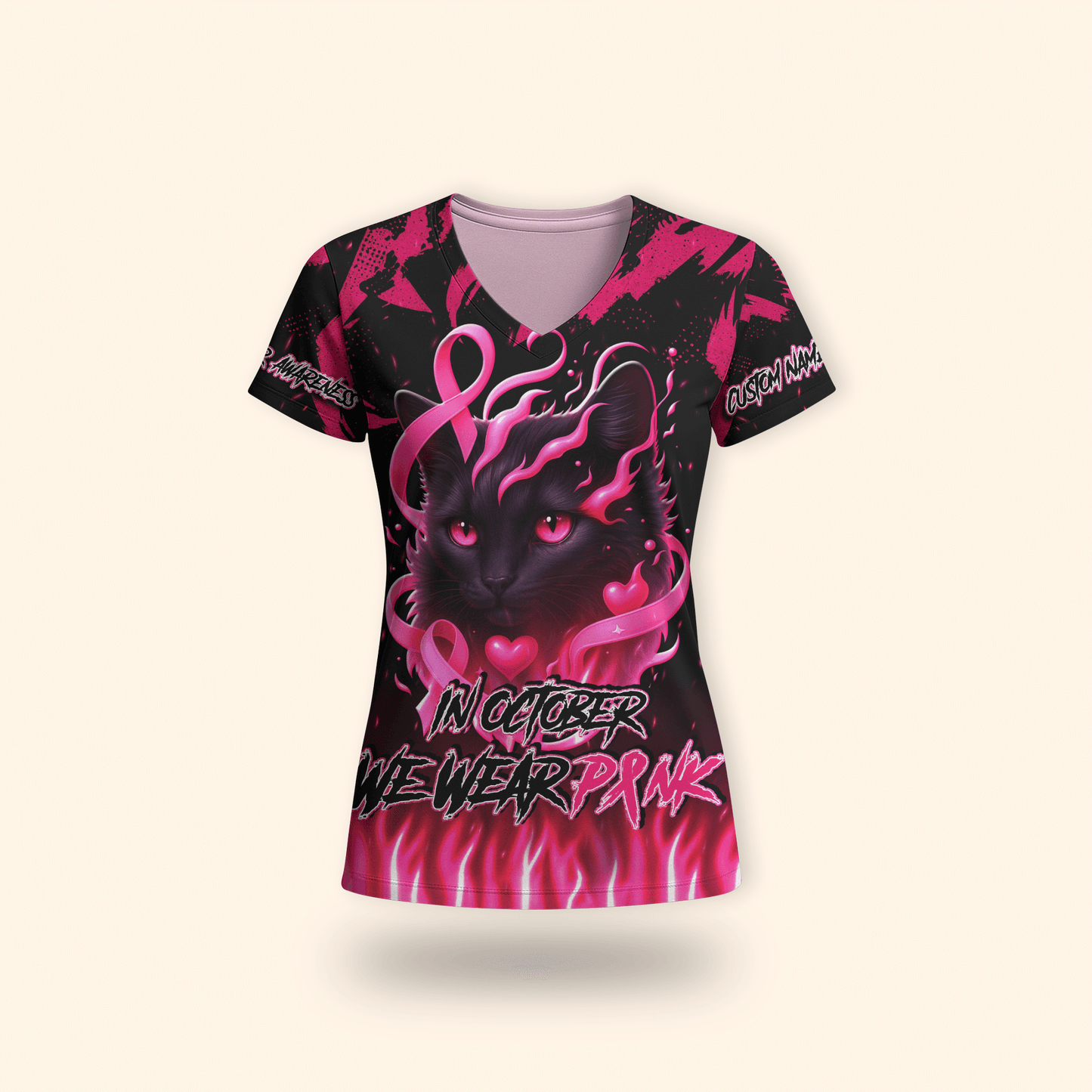 Personalized In October We Wear Pink Black Cat - Breast Cancer Awareness Shirt
