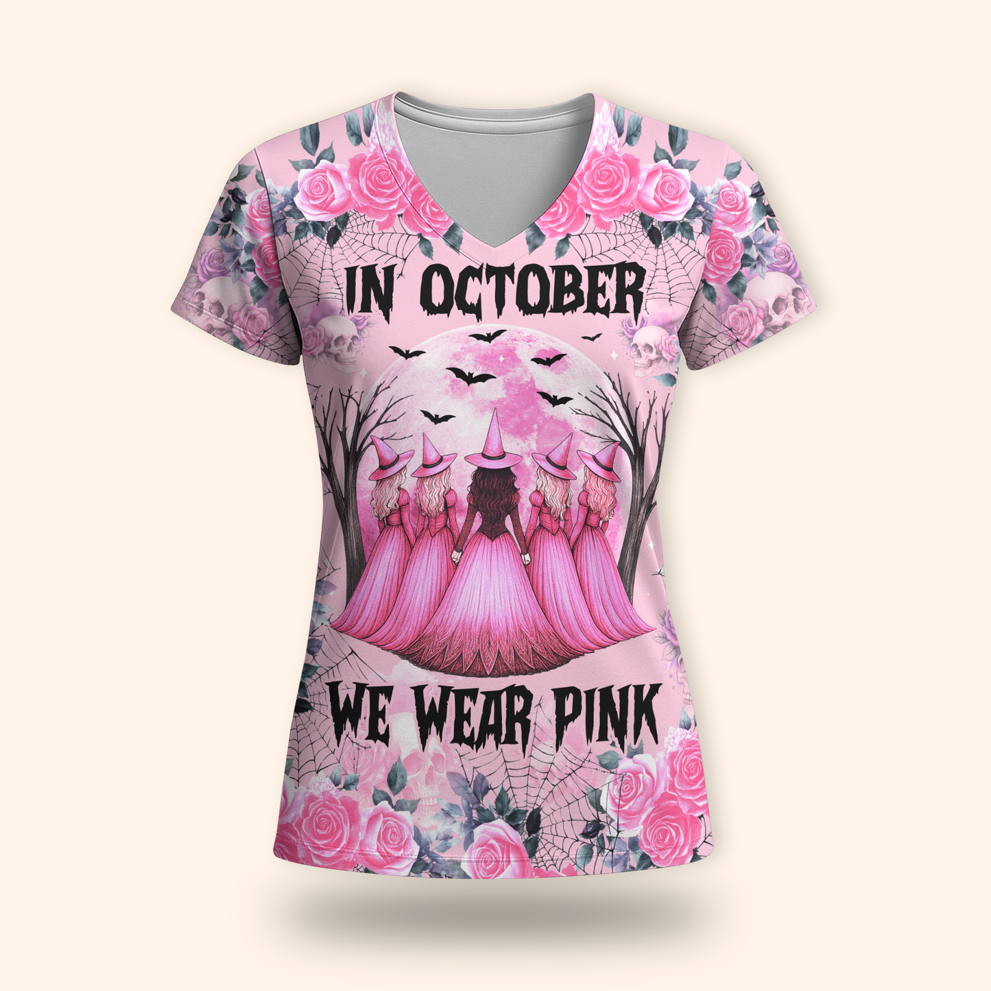 "In October We Wear Pink" Witch Hollow Back Tank Top & Skull Rose, Custom Choo
