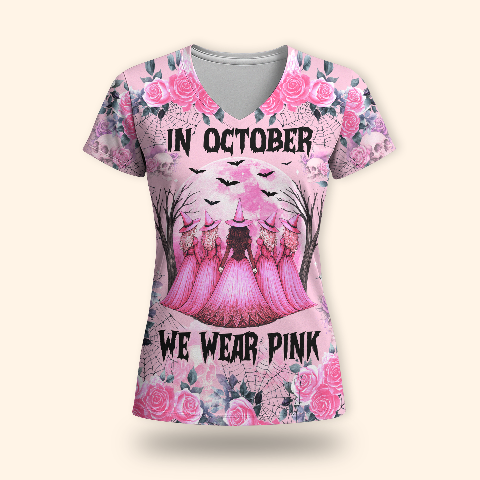 "In October We Wear Pink" Witch Hollow Back Tank Top & Skull Rose, Custom Choo