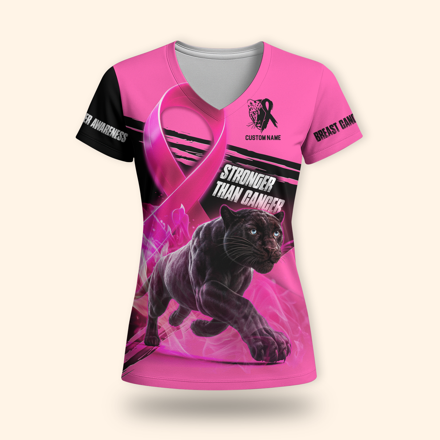 Personalized Stronger Than Cancer Panther - Breast Cancer Awareness Shirt, Custom Choo