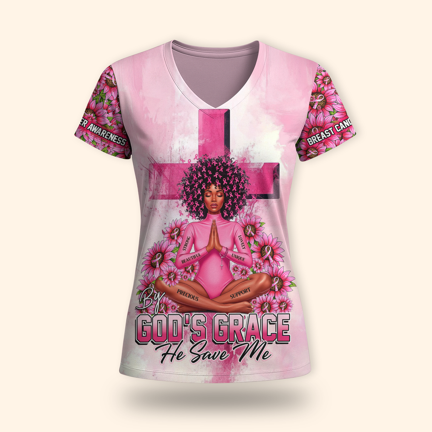 By God's Grace, He Save Me - Survivor Breast Cancer Awareness Shirt
