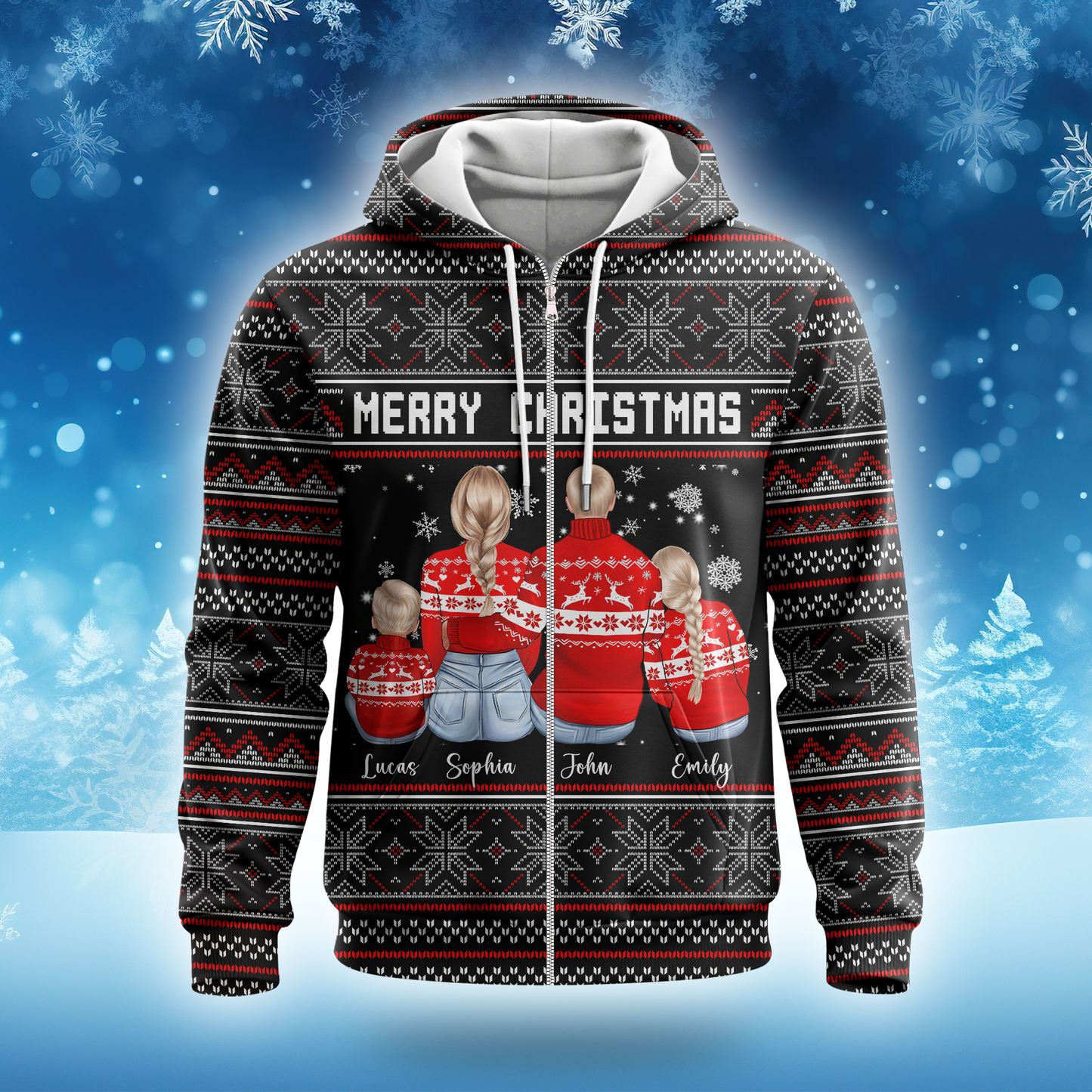 Personalized Family Christmas Hoodie – Custom Name Matching Holiday Outfit
