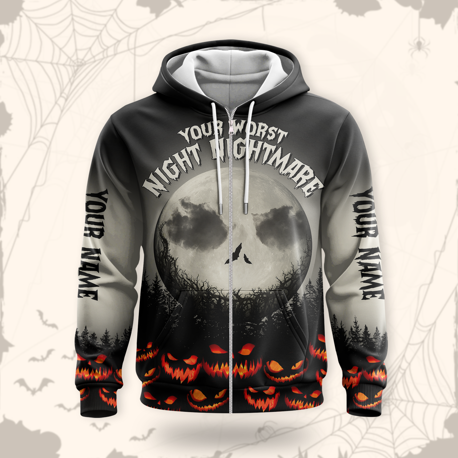 Personalized Halloween Hoodie – Your Worst Nightmare Full Moon Zip Up, Custom Choo