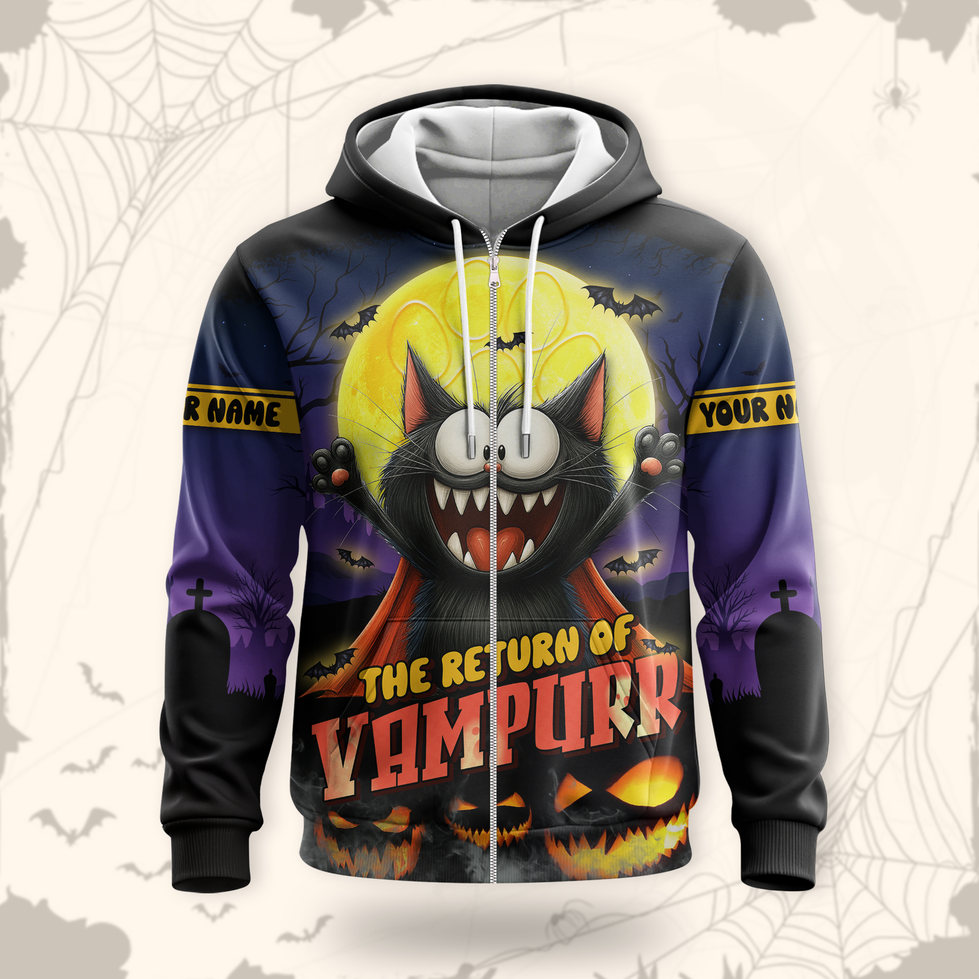 Personalized Vampurr Hoodie – The Return of Vampurr Funny Cat Halloween Zip Up, Custom Choo