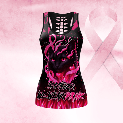 Personalized In October We Wear Pink Black Cat -  Combo Legging Breast Cancer Awareness, Custom Choo
