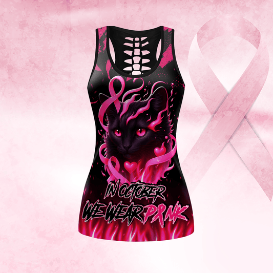 Personalized In October We Wear Pink Black Cat -  Combo Legging Breast Cancer Awareness