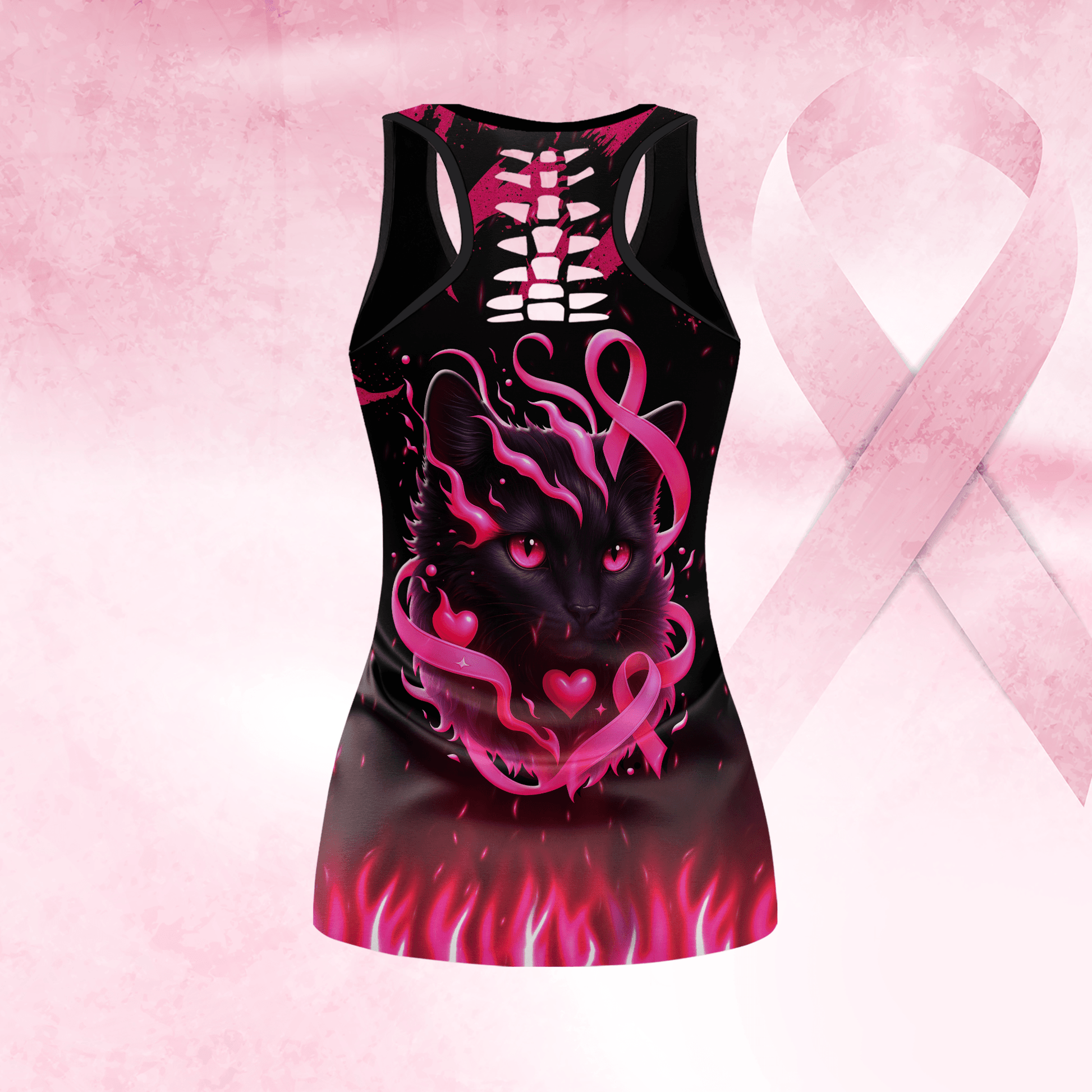 Personalized In October We Wear Pink Black Cat -  Combo Legging Breast Cancer Awareness, Custom Choo